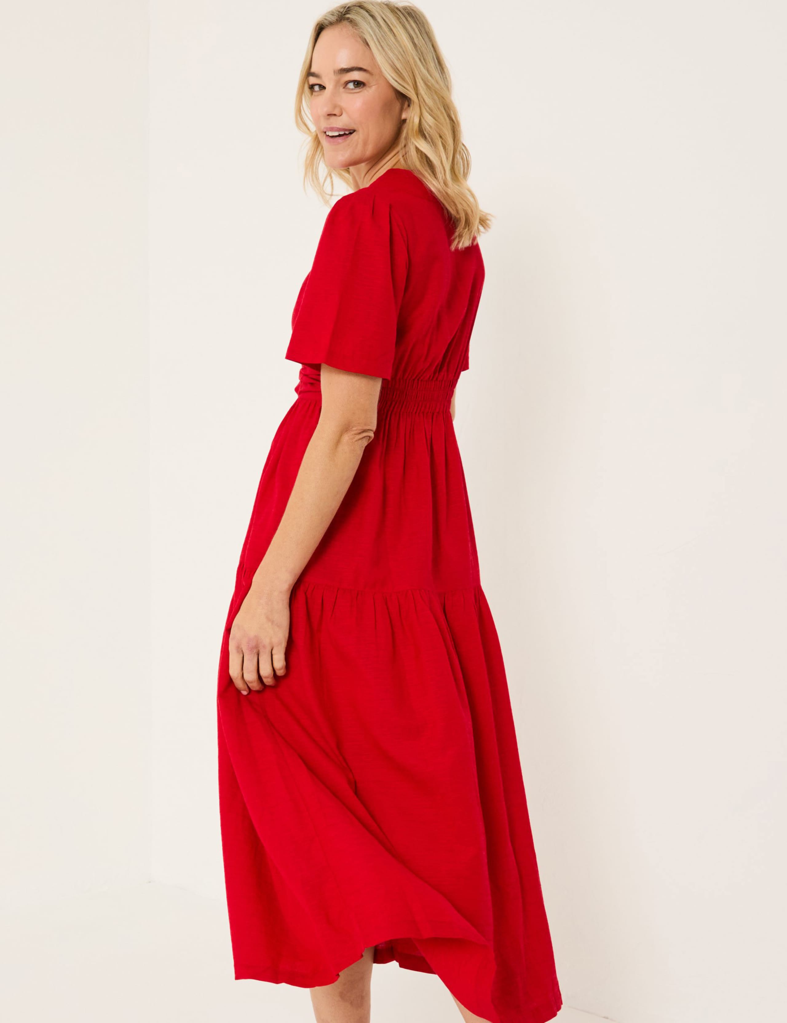 V-Neck Tiered Midi Dress With Cotton & Linen 3 of 5