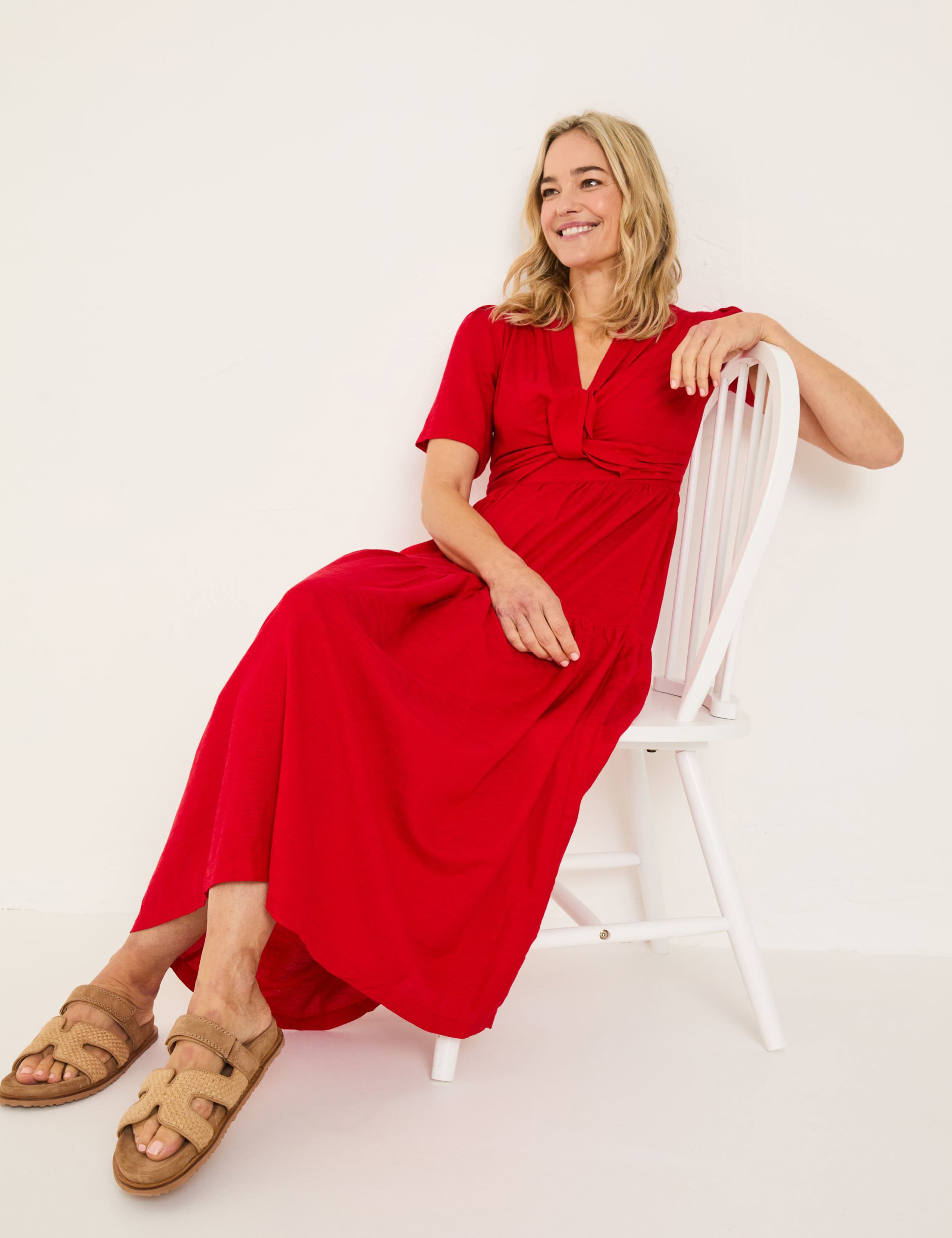 V-Neck Tiered Midi Dress With Cotton & Linen 5 of 5