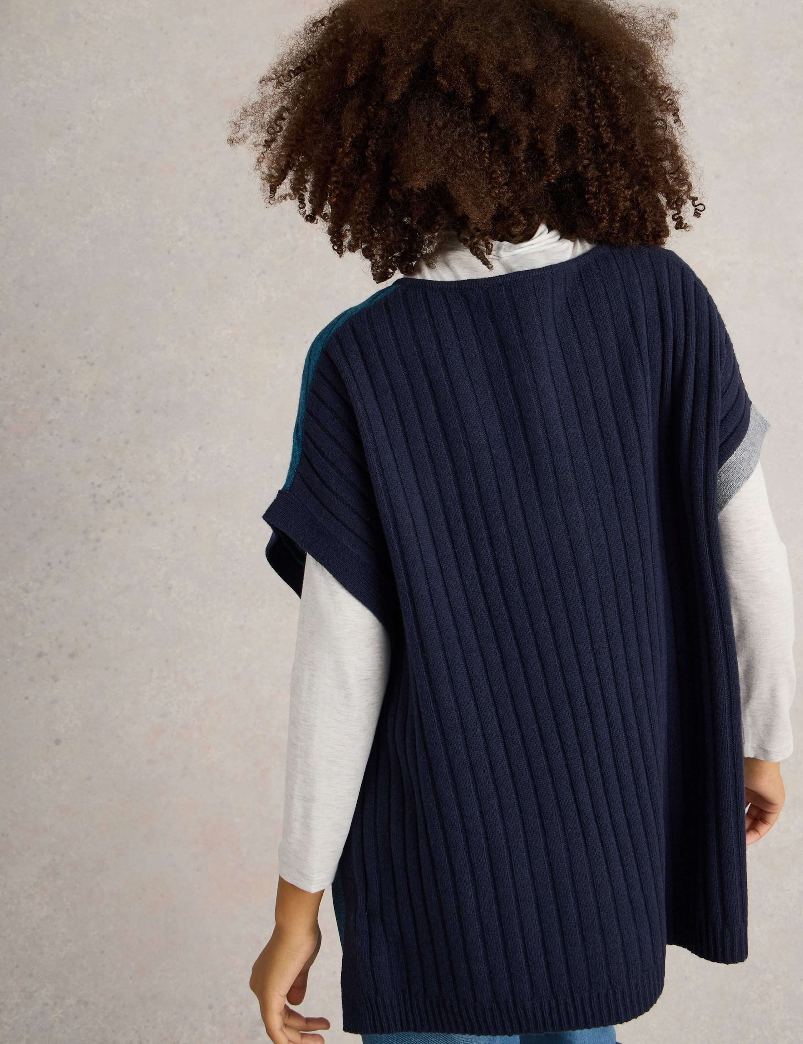 Wool Rich Ribbed Colour Block Poncho 4 of 6