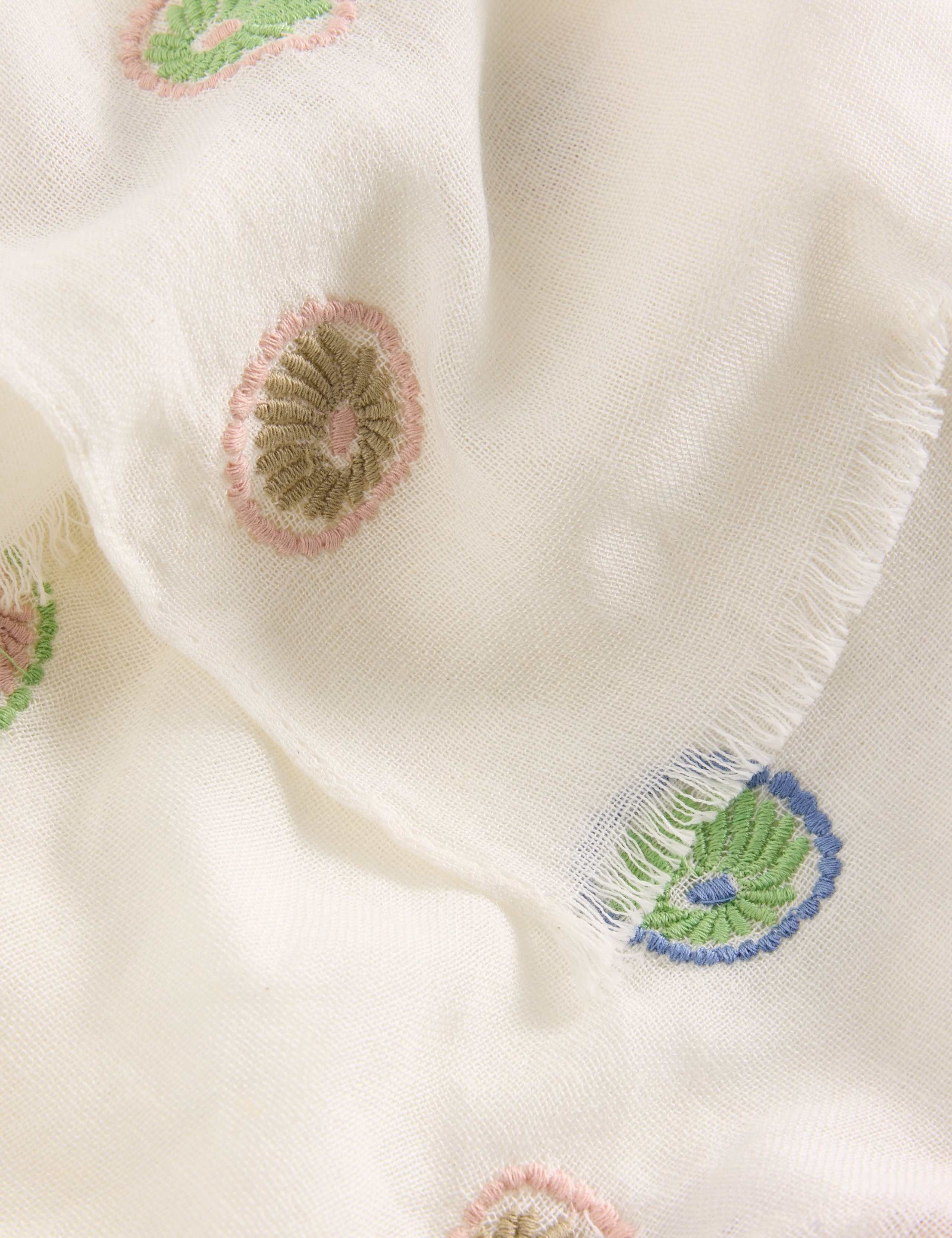 Cotton Blend Embroidered Scarf with Linen 3 of 3