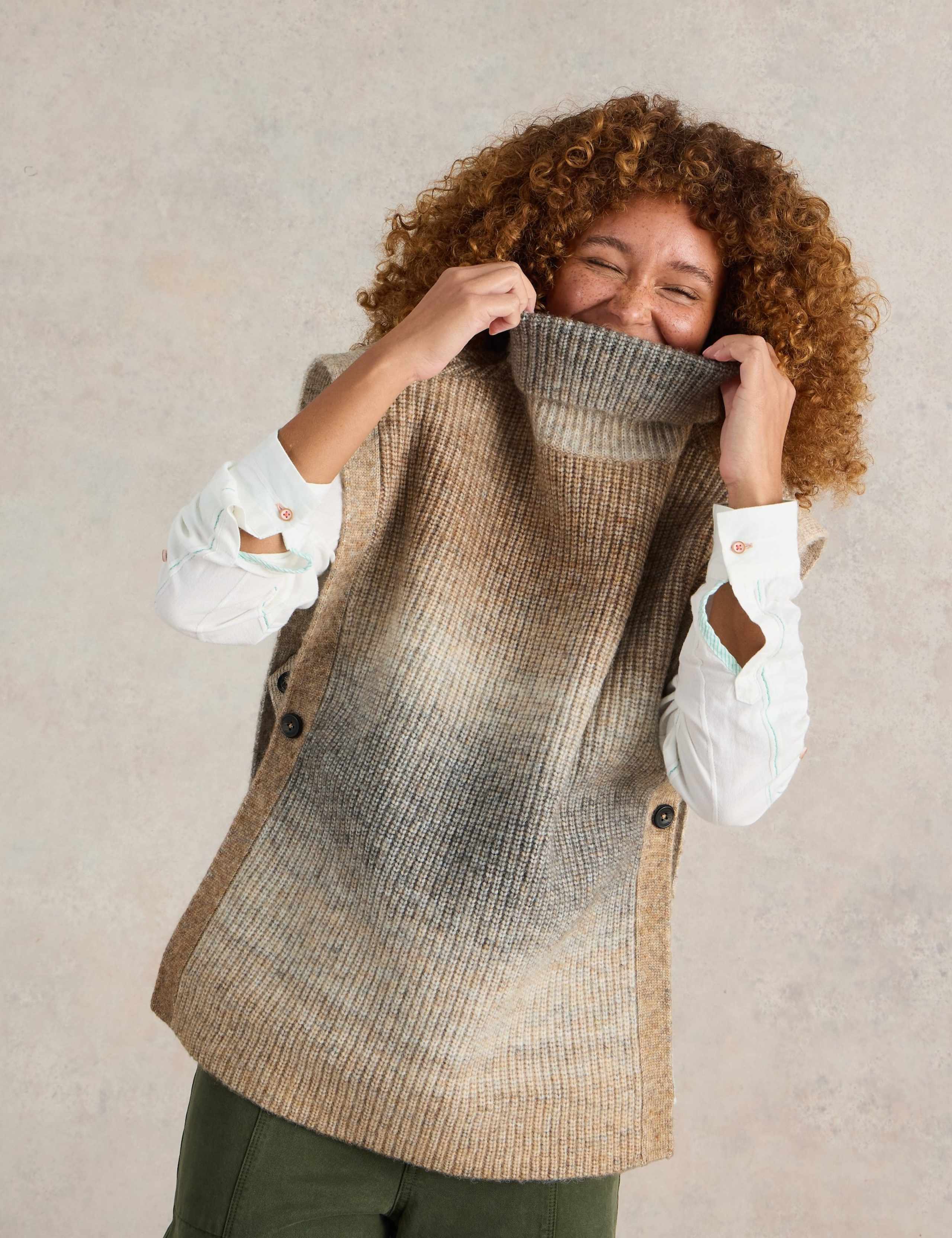 Knitted Ombré Side Button Poncho with Wool 5 of 6