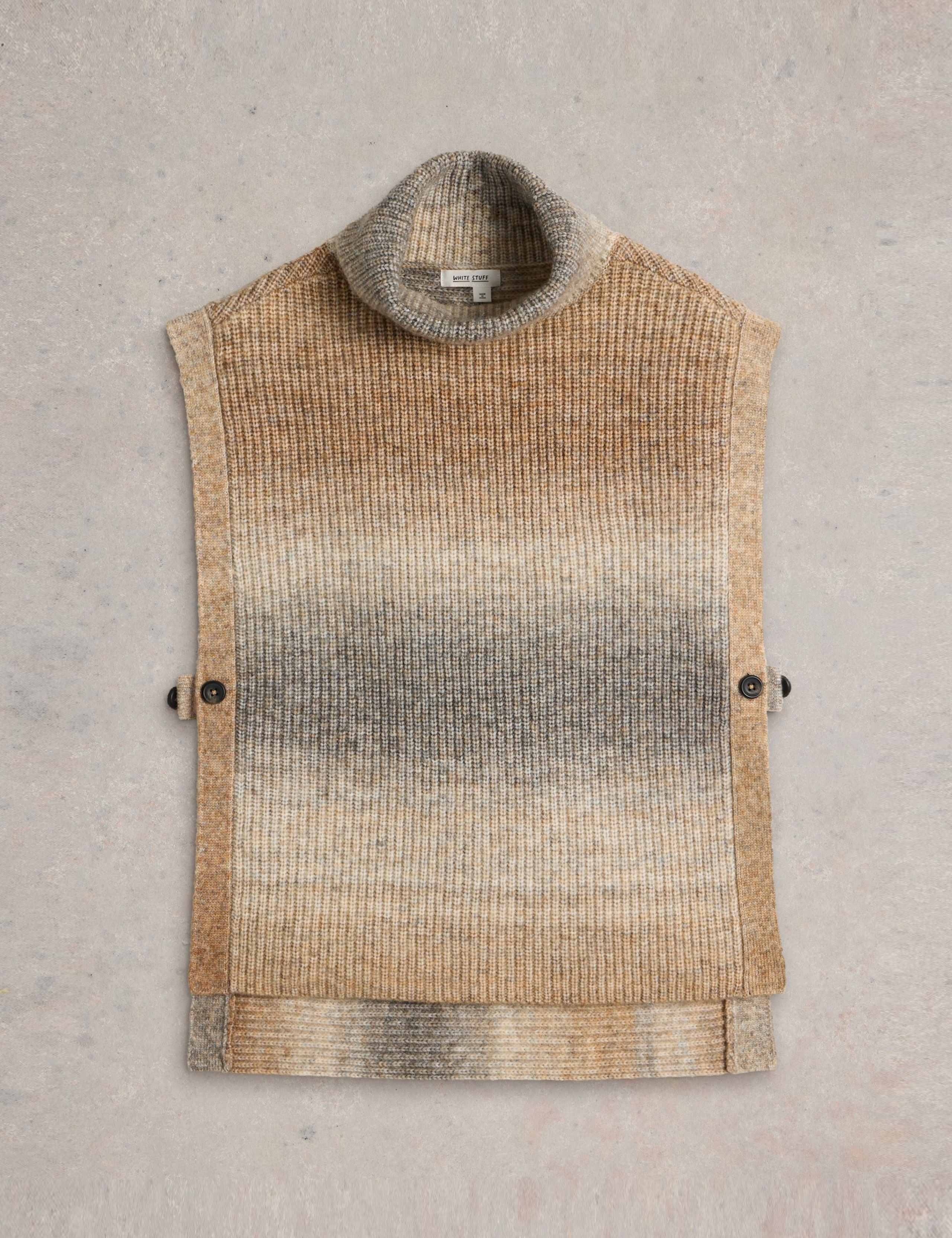 Knitted Ombré Side Button Poncho with Wool 2 of 6