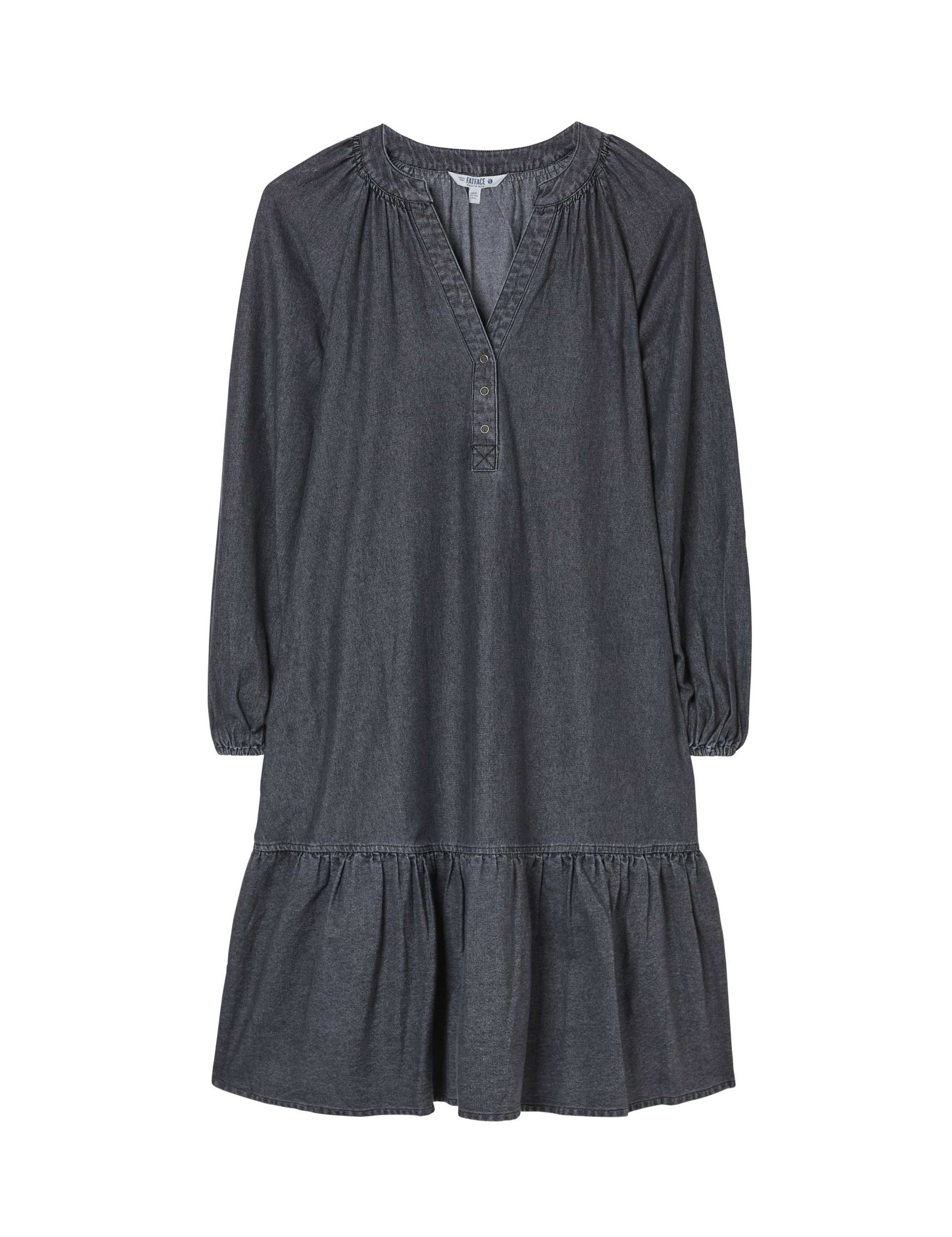 Denim Notch Neck Knee Length Tiered Dress 2 of 5
