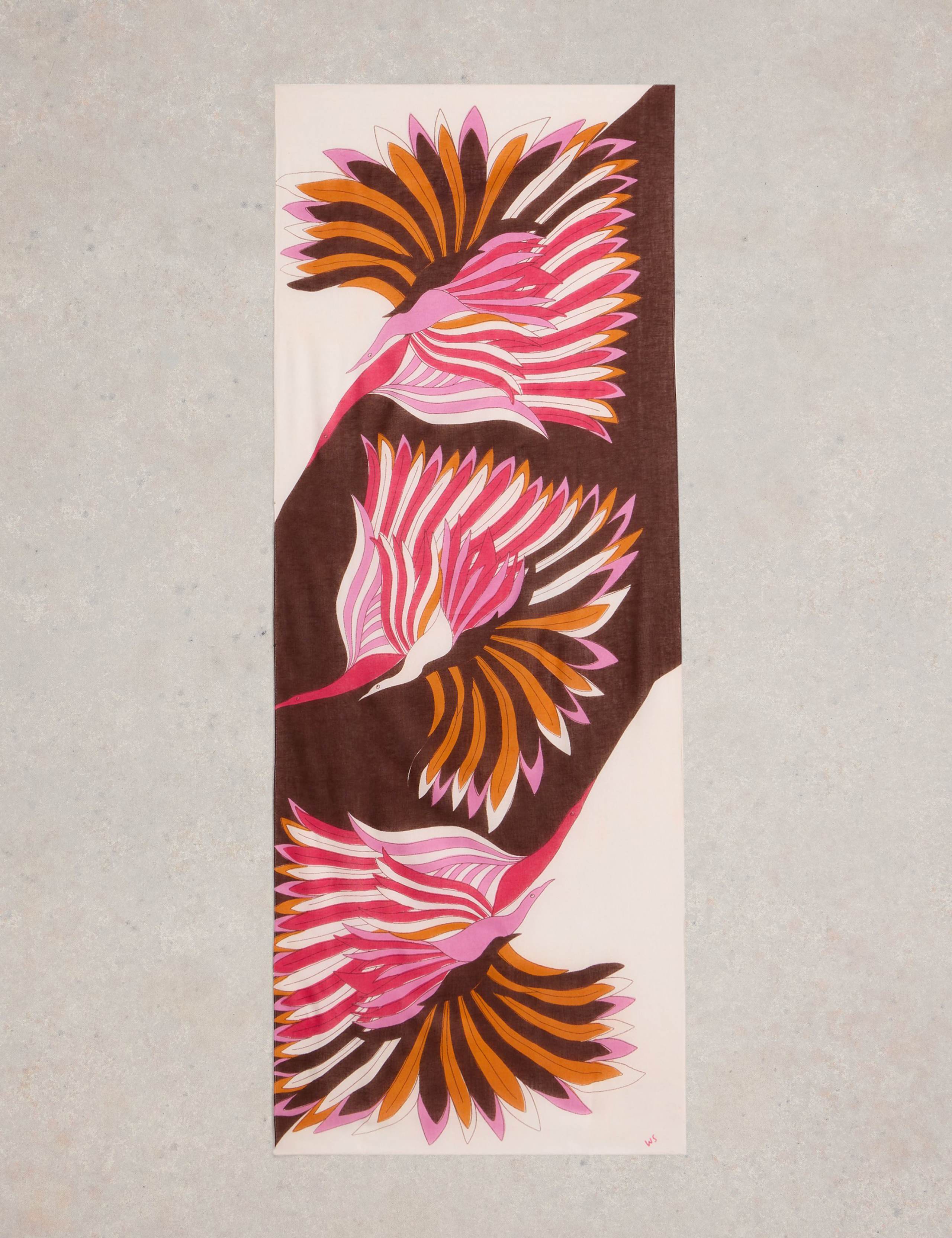 Cotton Blend Bird Print Scarf 2 of 3