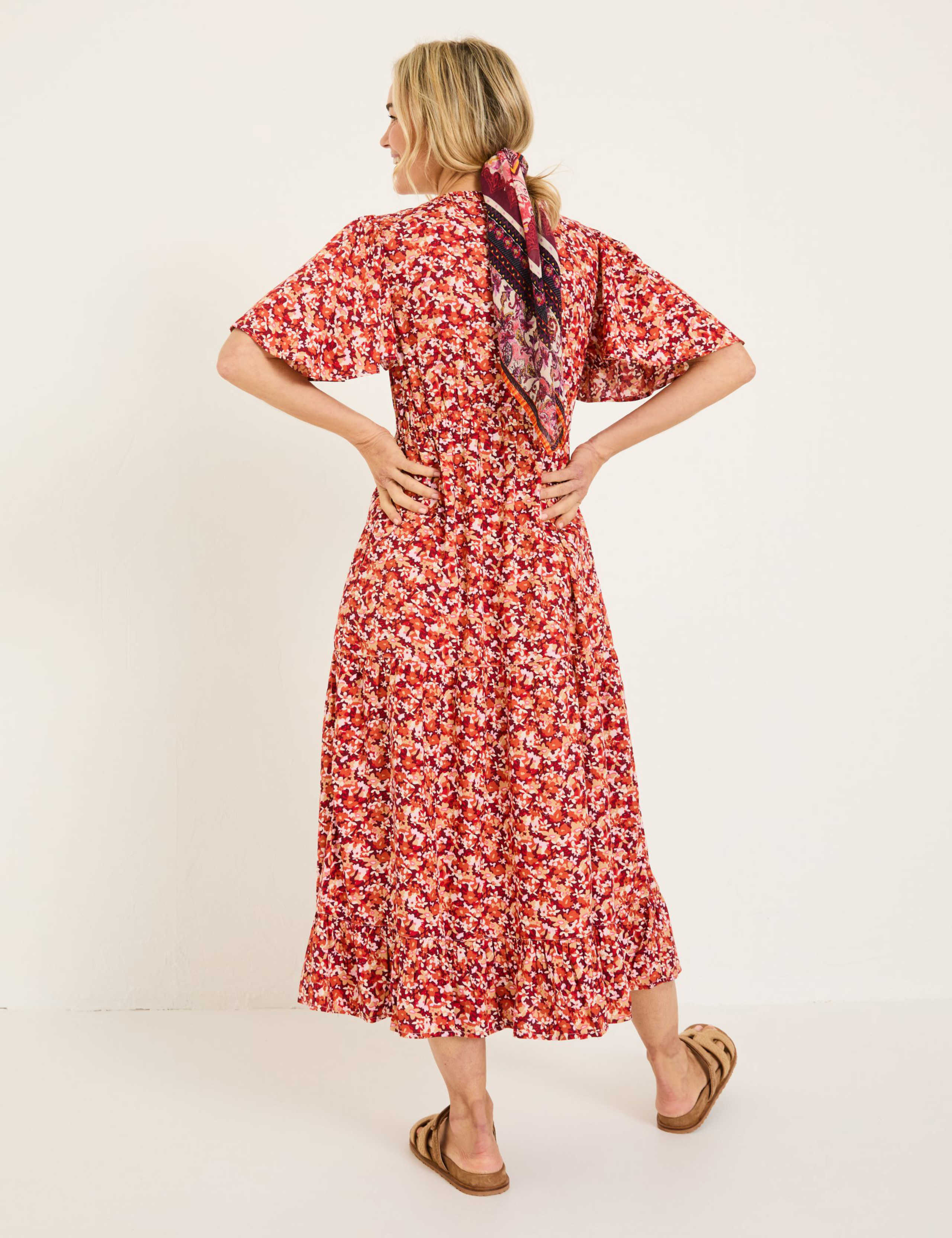 Floral V-Neck Angel Sleeve Midi Tea Dress 3 of 9