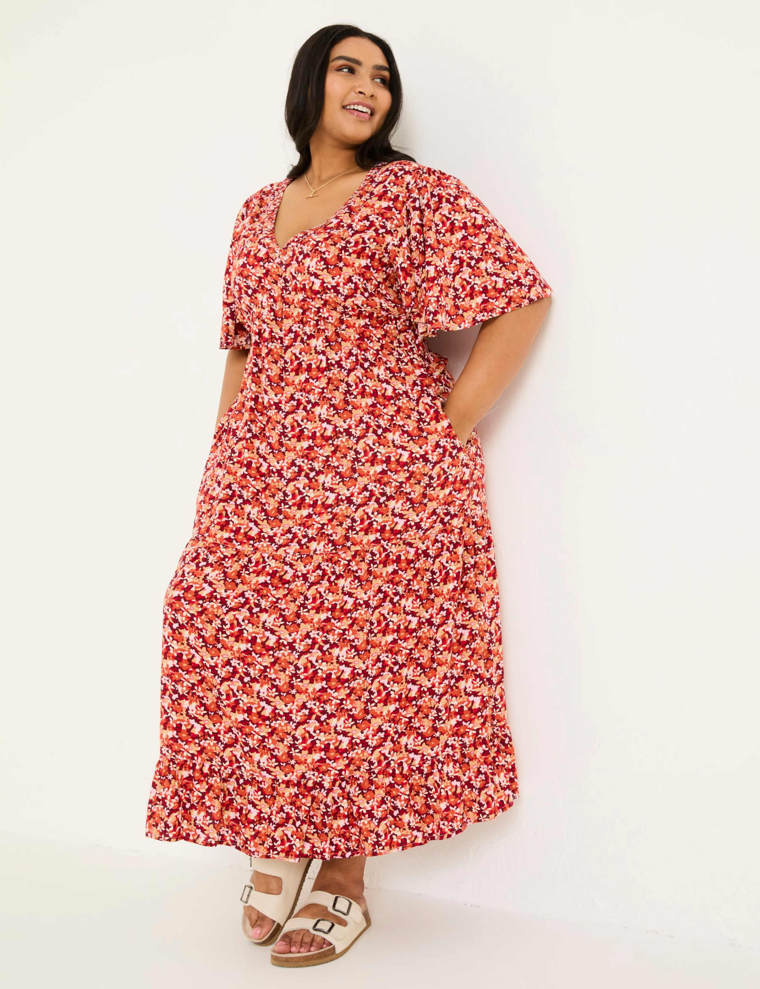 Floral V-Neck Angel Sleeve Midi Tea Dress 7 of 9
