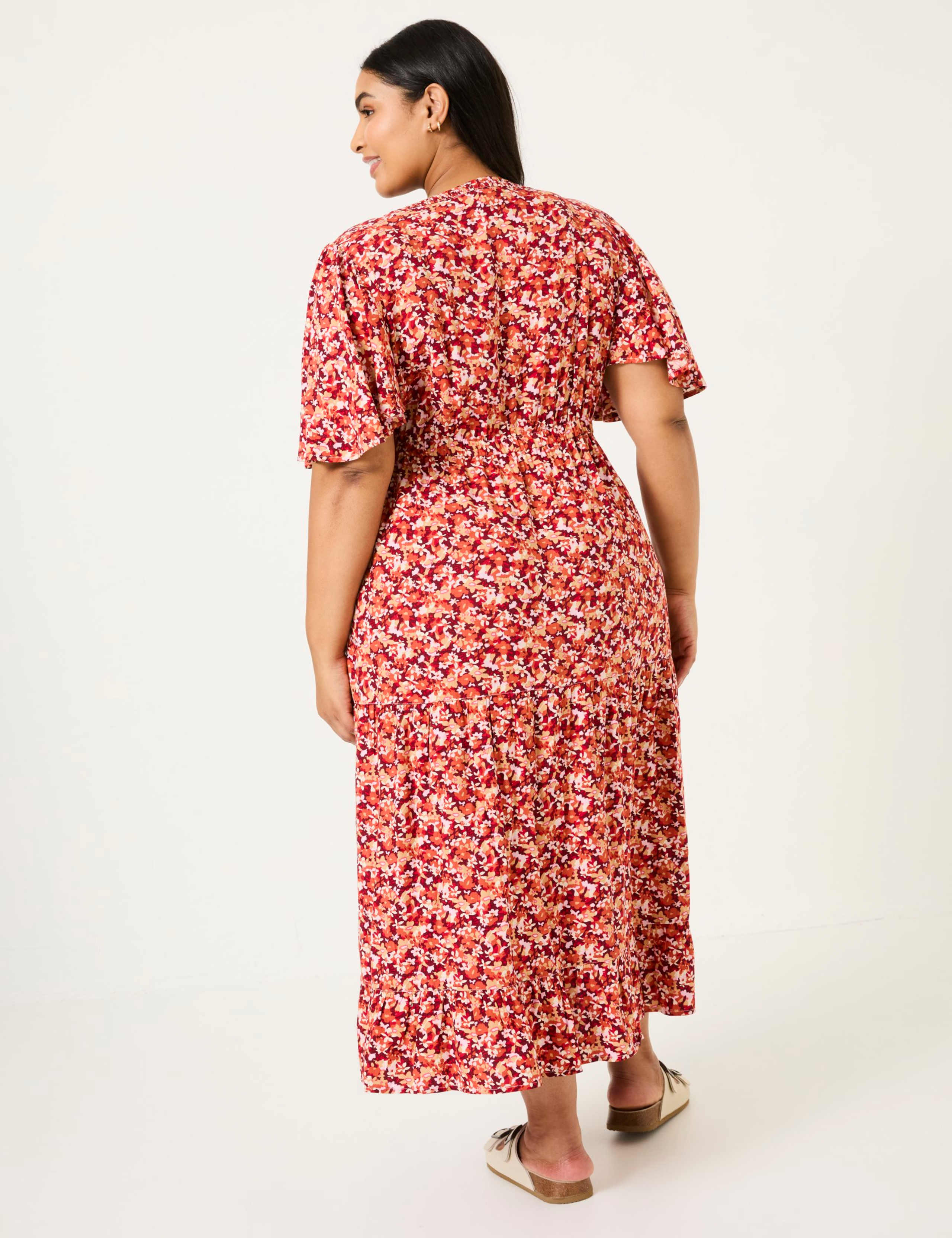 Floral V-Neck Angel Sleeve Midi Tea Dress 8 of 9
