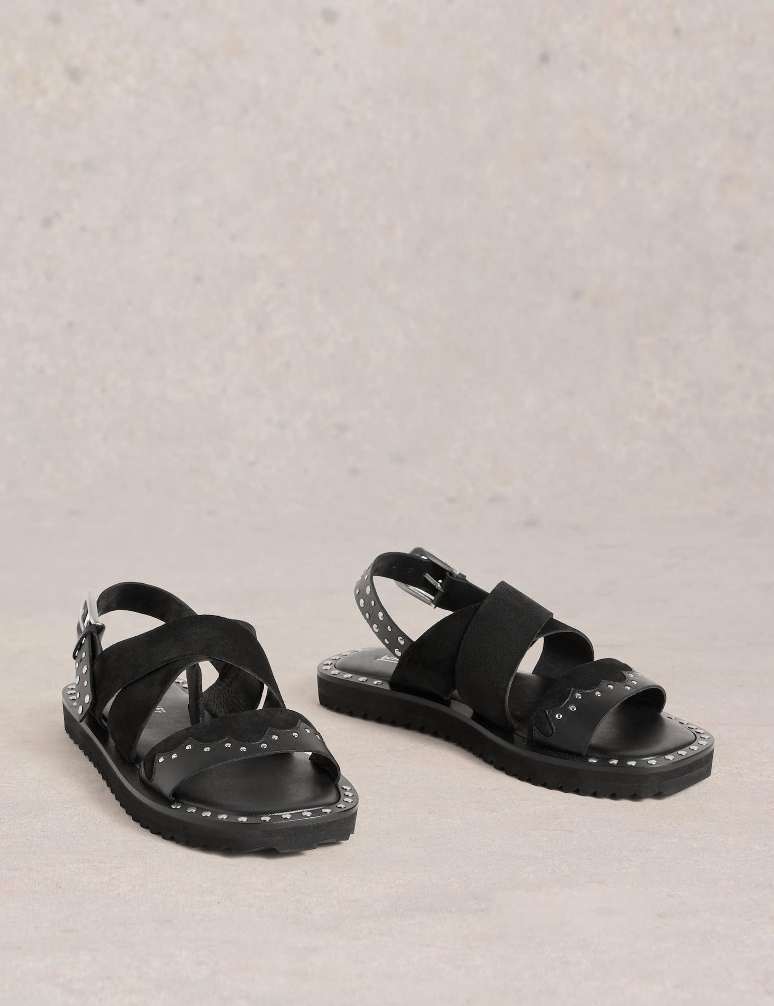 Leather Studded Flat Footbed Sandals 2 of 4