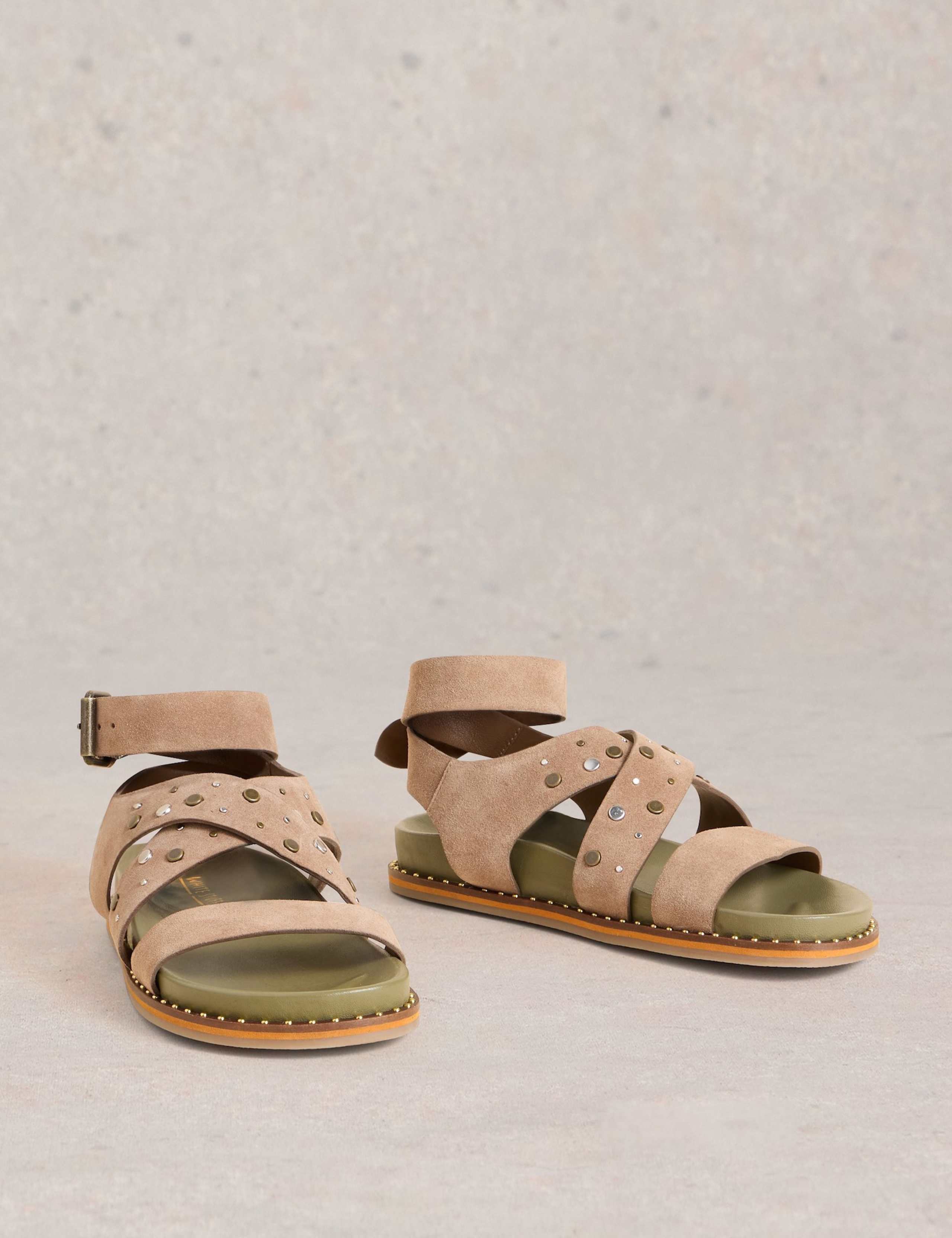 Suede Studded Flat Footbed Gladiator Sandals 3 of 5