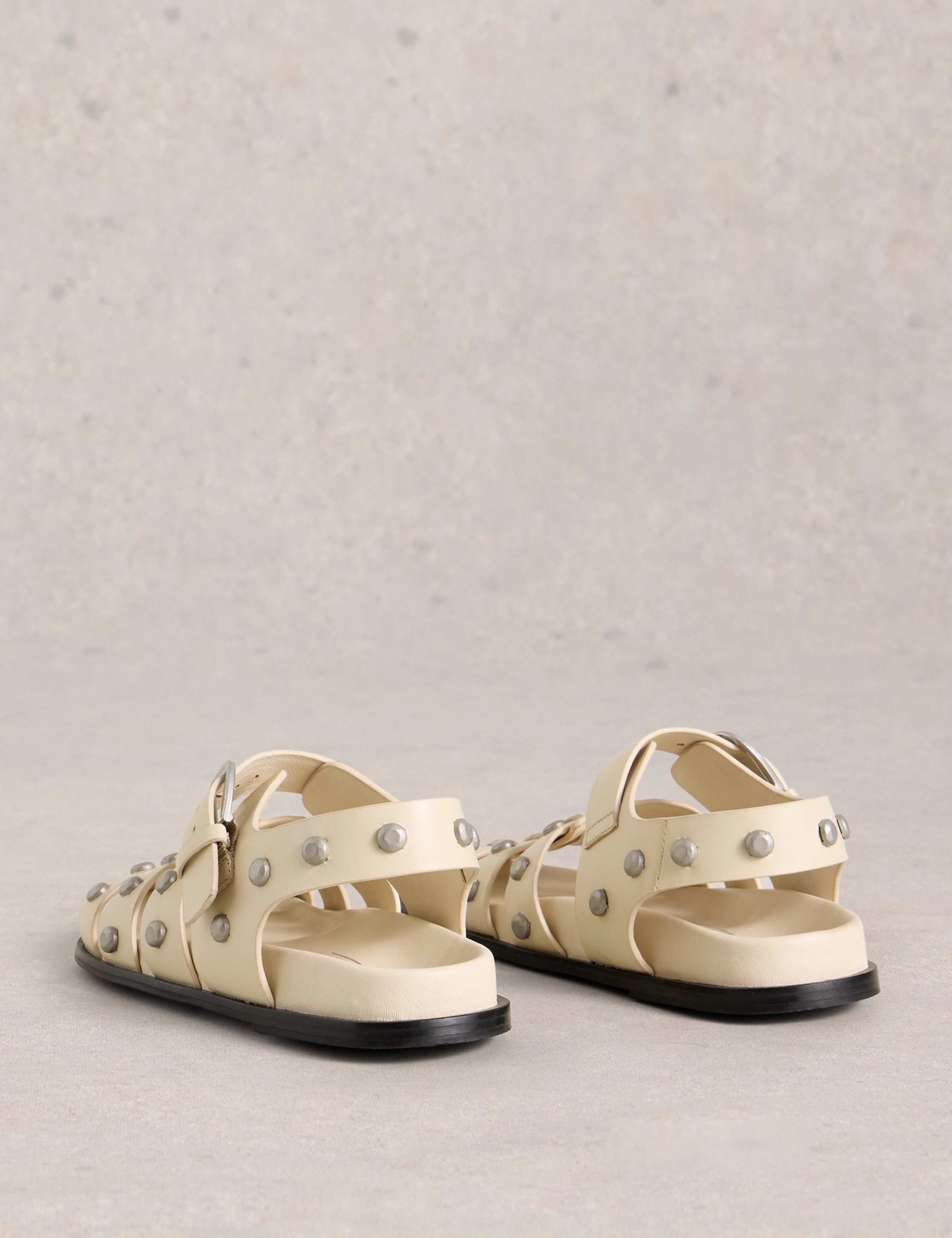 Leather Studded Ankle Strap Flat Sandals 4 of 5