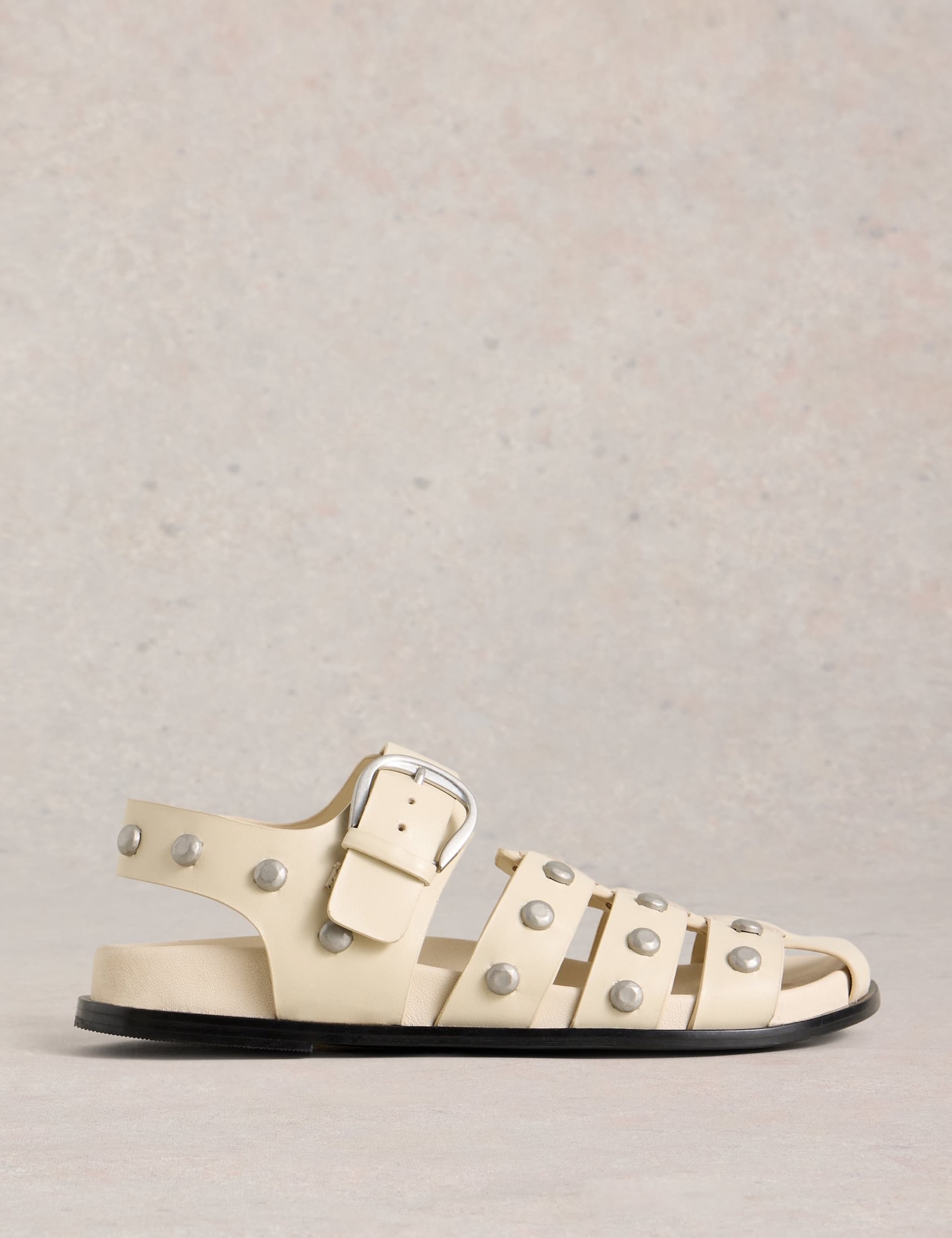 Leather Studded Ankle Strap Flat Sandals 2 of 5