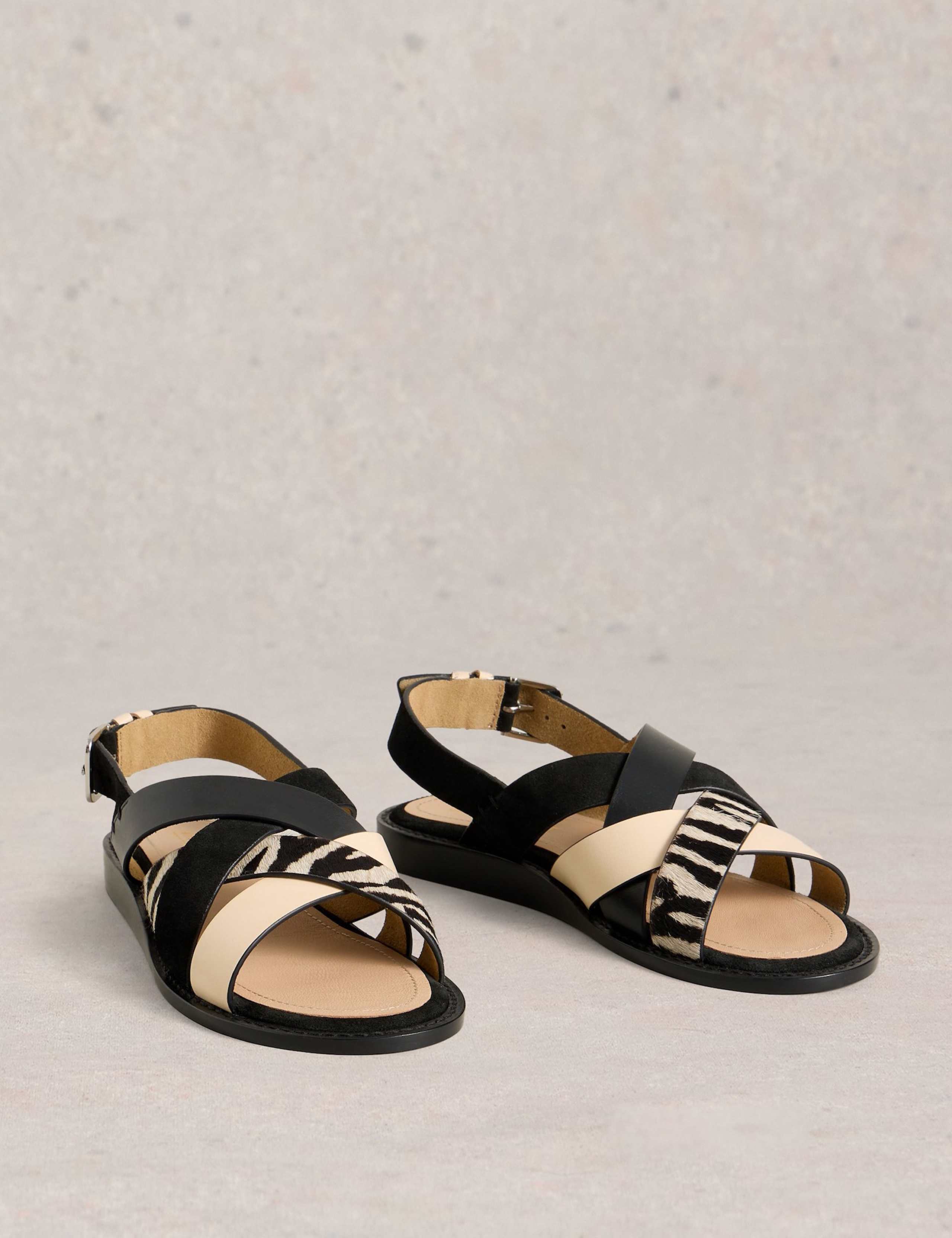 Leather Animal Print Flat Wedge Sandals 2 of 4