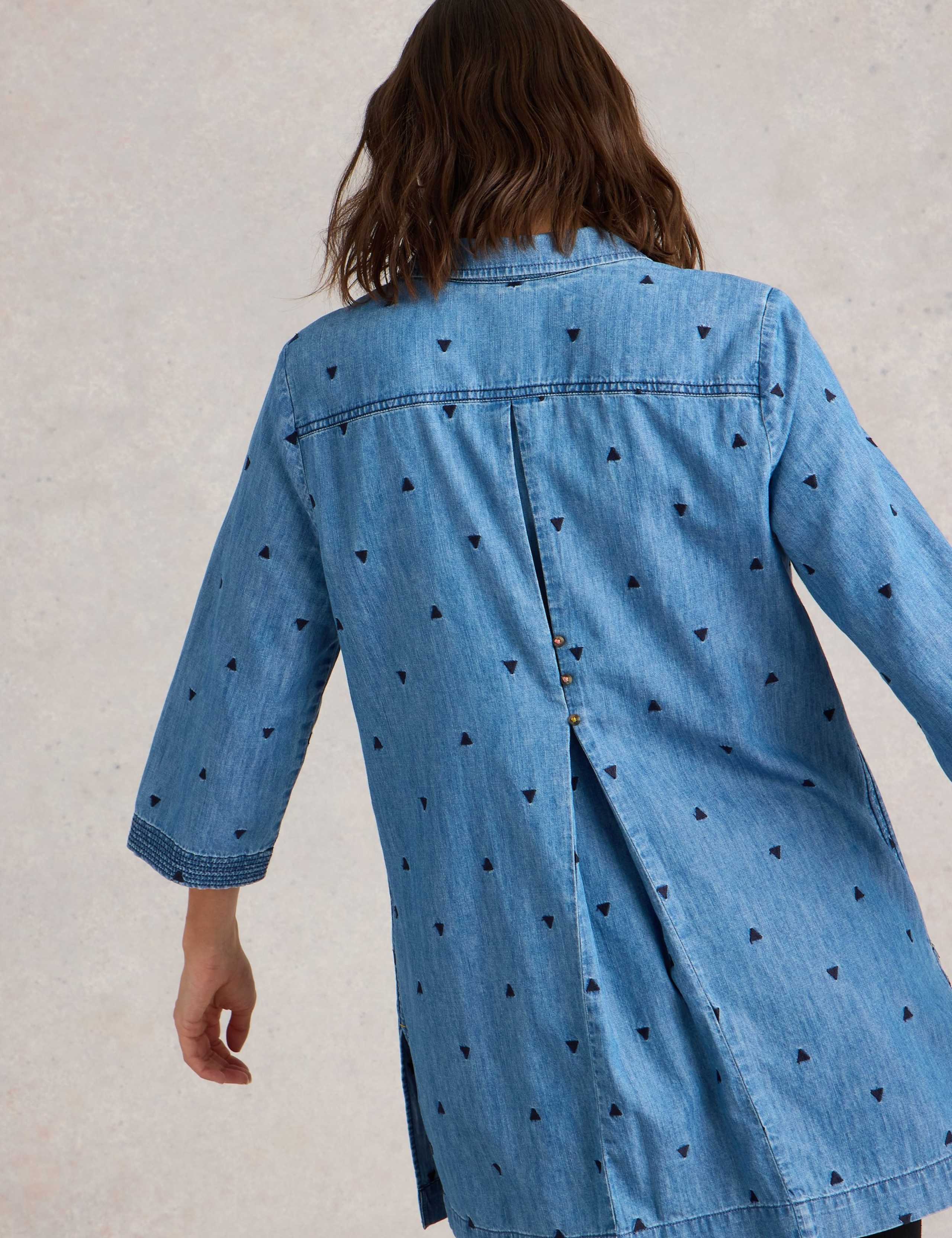 Pure Cotton Denim Embroidered V-Neck Tunic 4 of 6