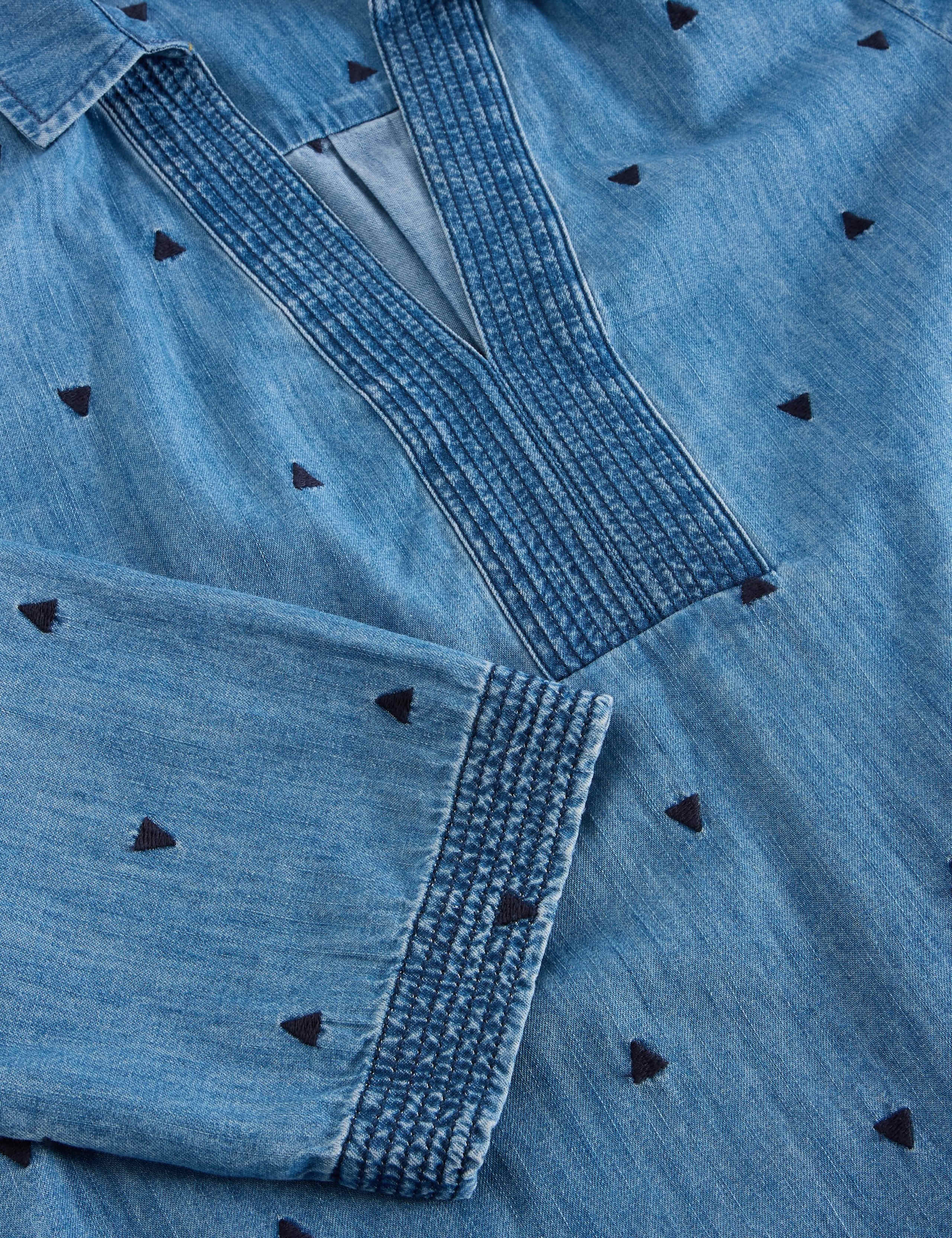 Pure Cotton Denim Embroidered V-Neck Tunic 6 of 6