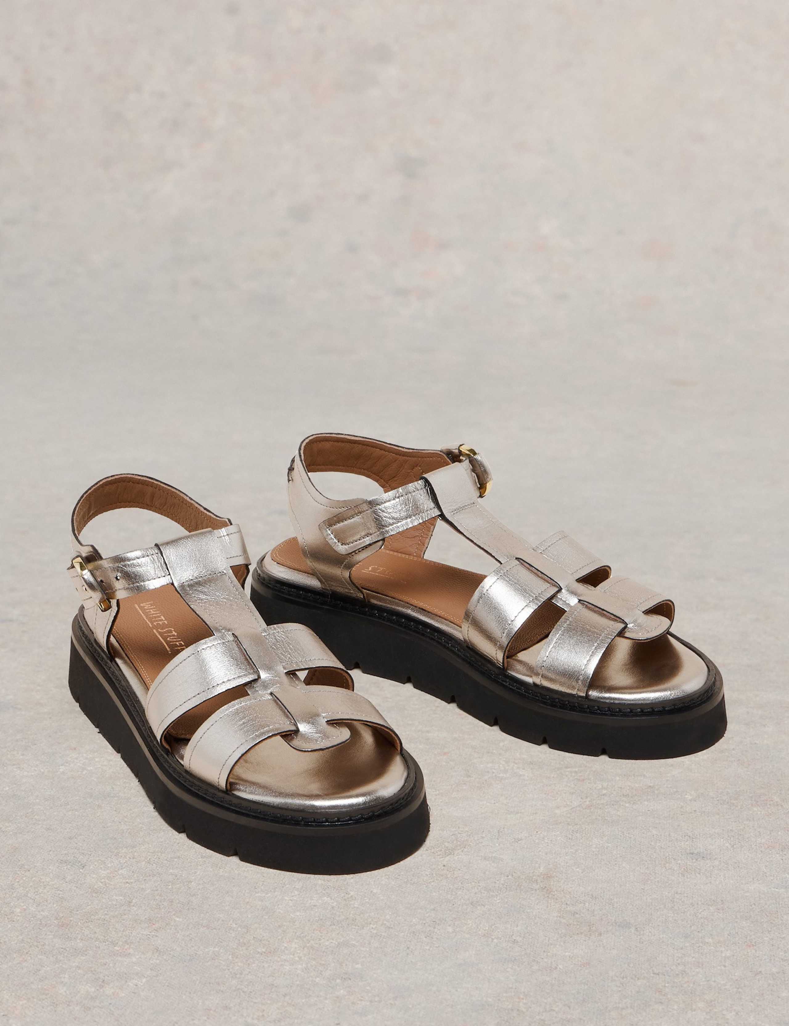 Leather Metallic Platform Sandals 2 of 4