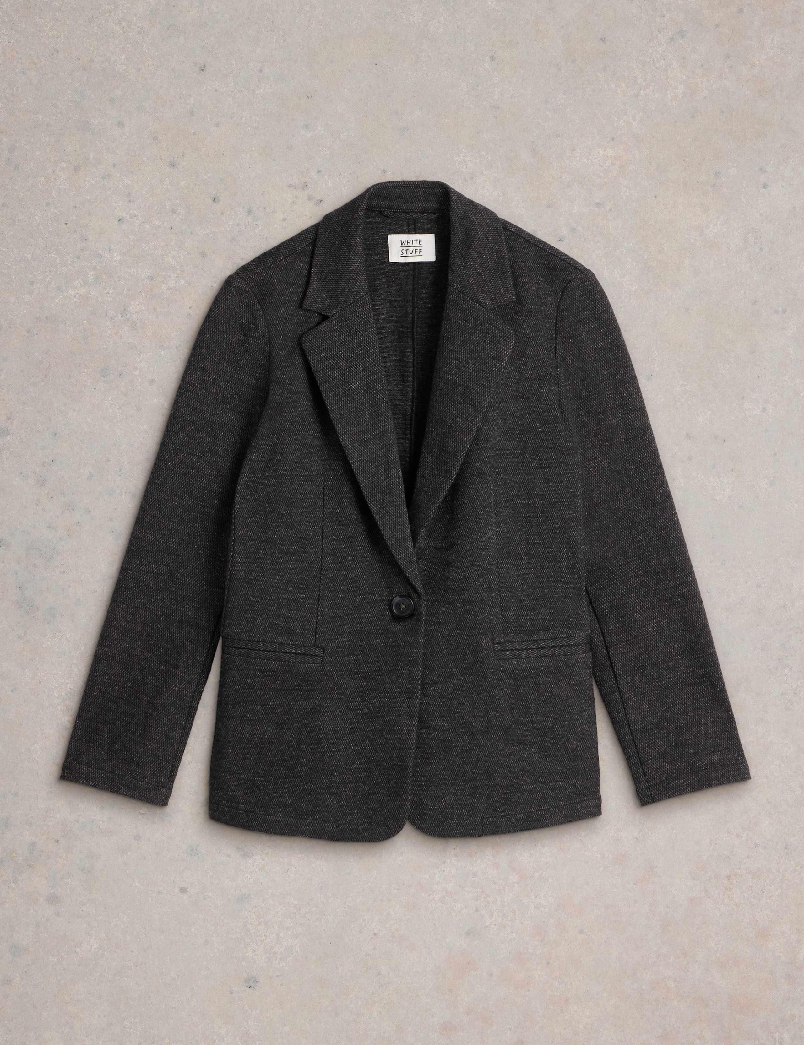 Wool Blend Jersey Single Breasted Blazer 2 of 6