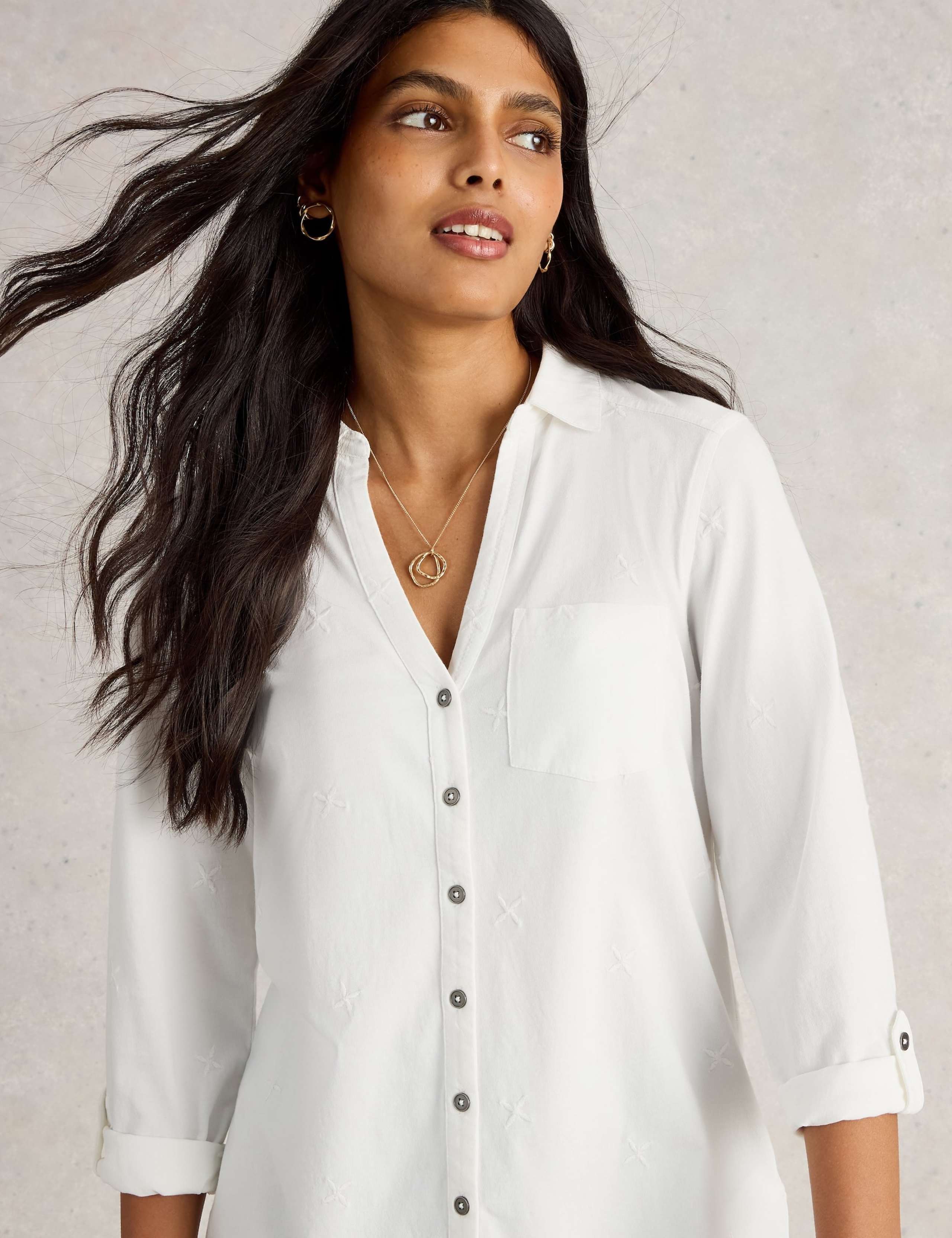 Pure Cotton Embroidered Longline Shirt 5 of 6