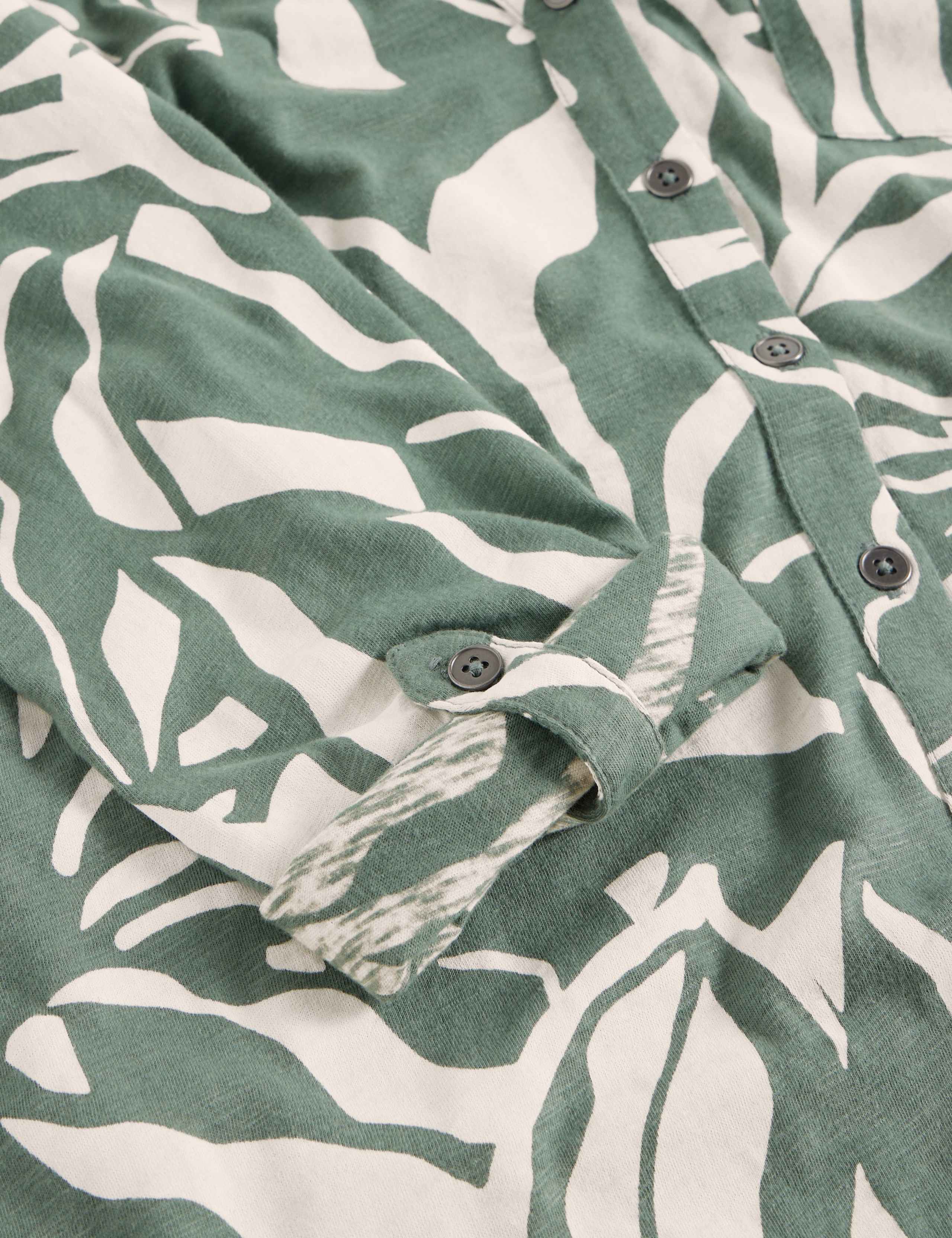 Pure Cotton Leaf Print Collared Longline Shirt 6 of 6