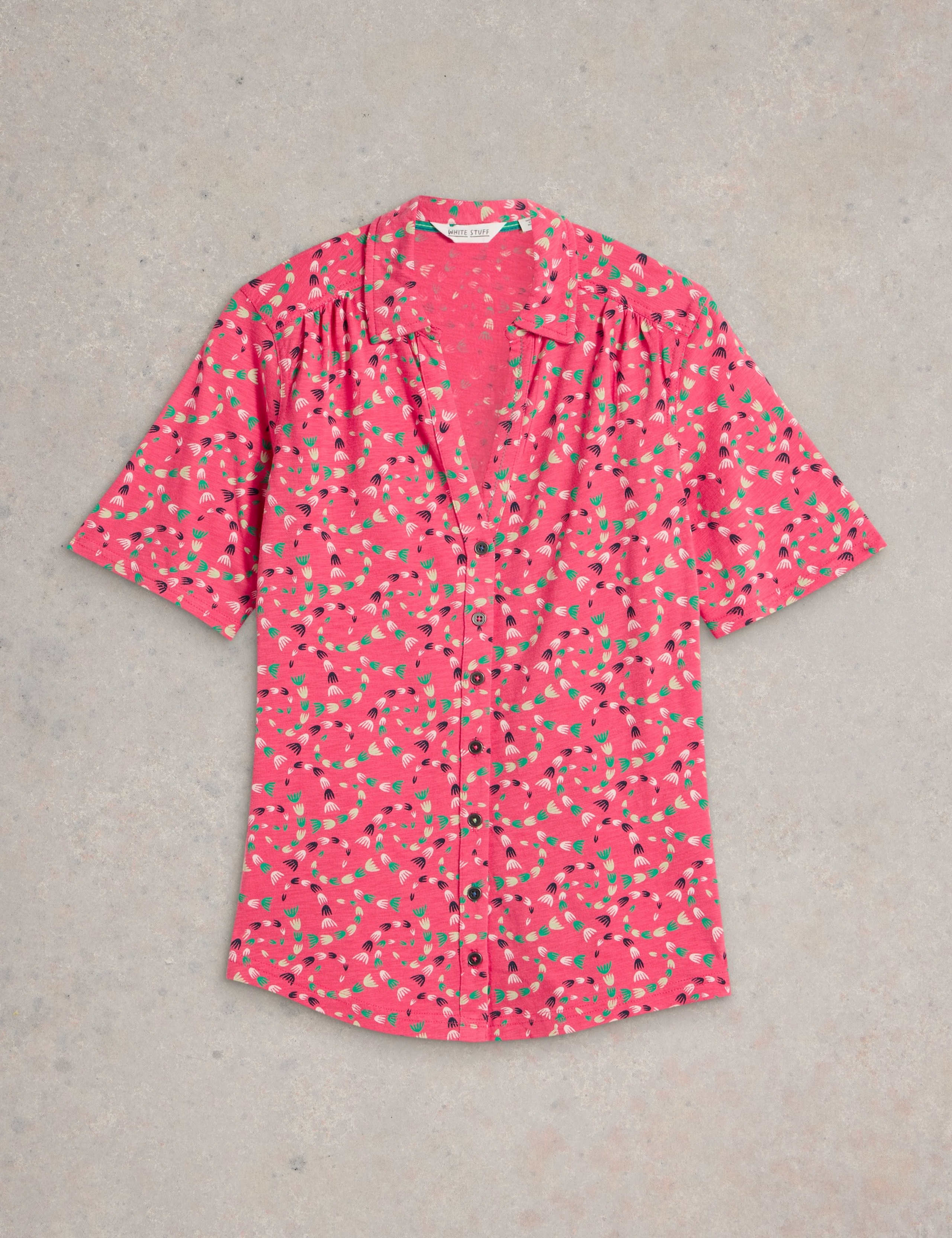 Pure Cotton Floral Collared V-neck Button Through Shirt 2 of 6