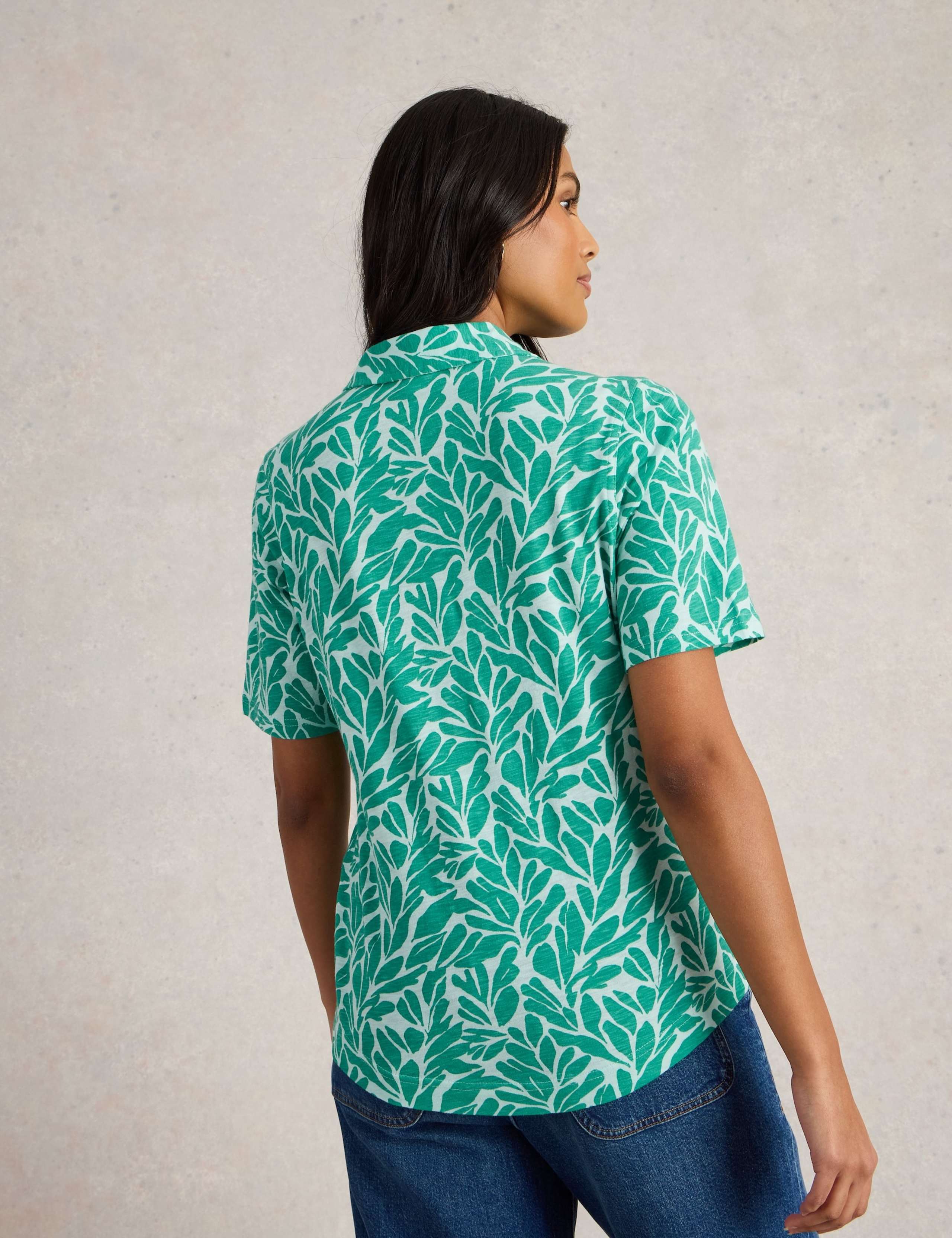 Pure Cotton Leaf Print Collared V-Neck Button Through Shirt 4 of 6