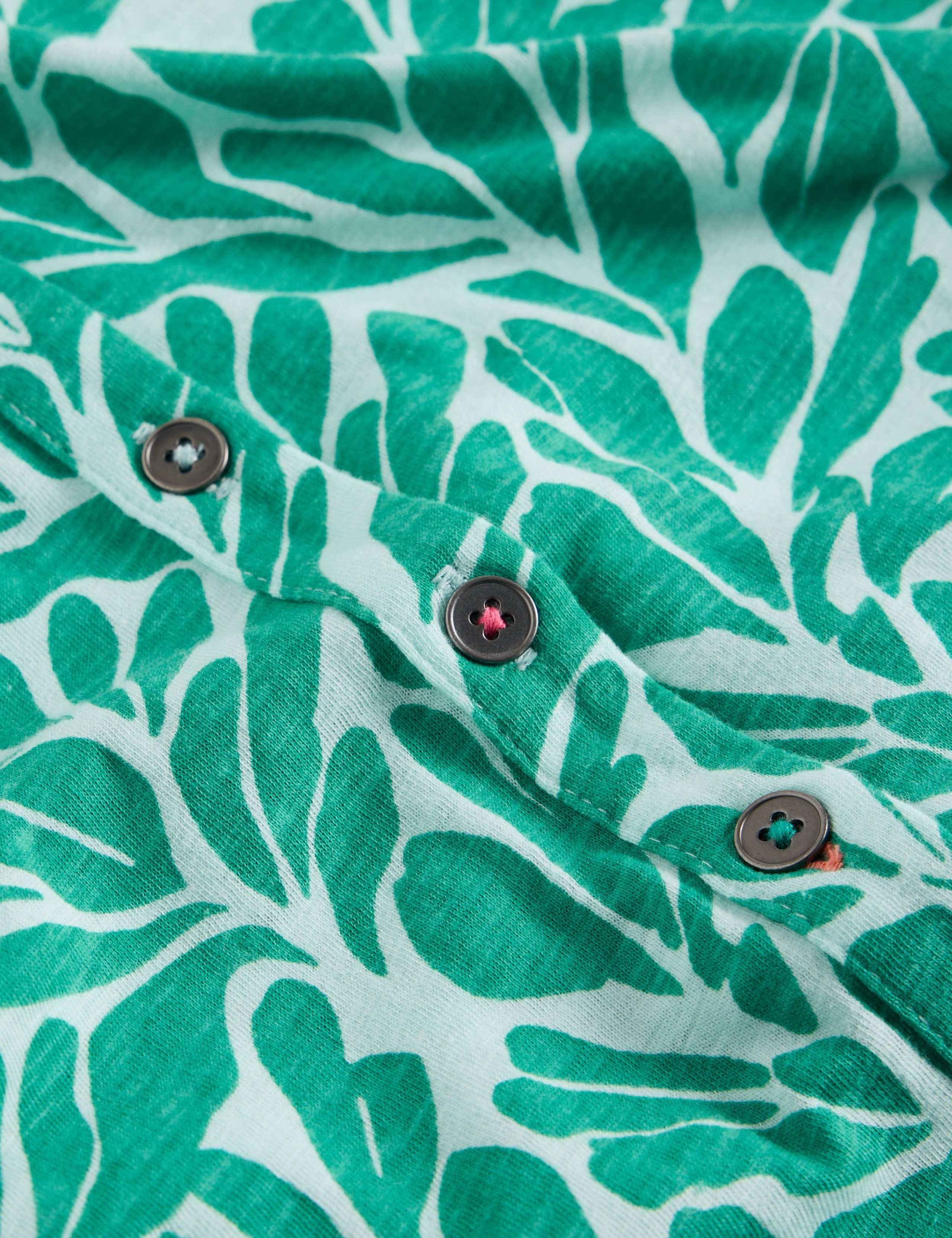 Pure Cotton Leaf Print Collared V-Neck Button Through Shirt 6 of 6