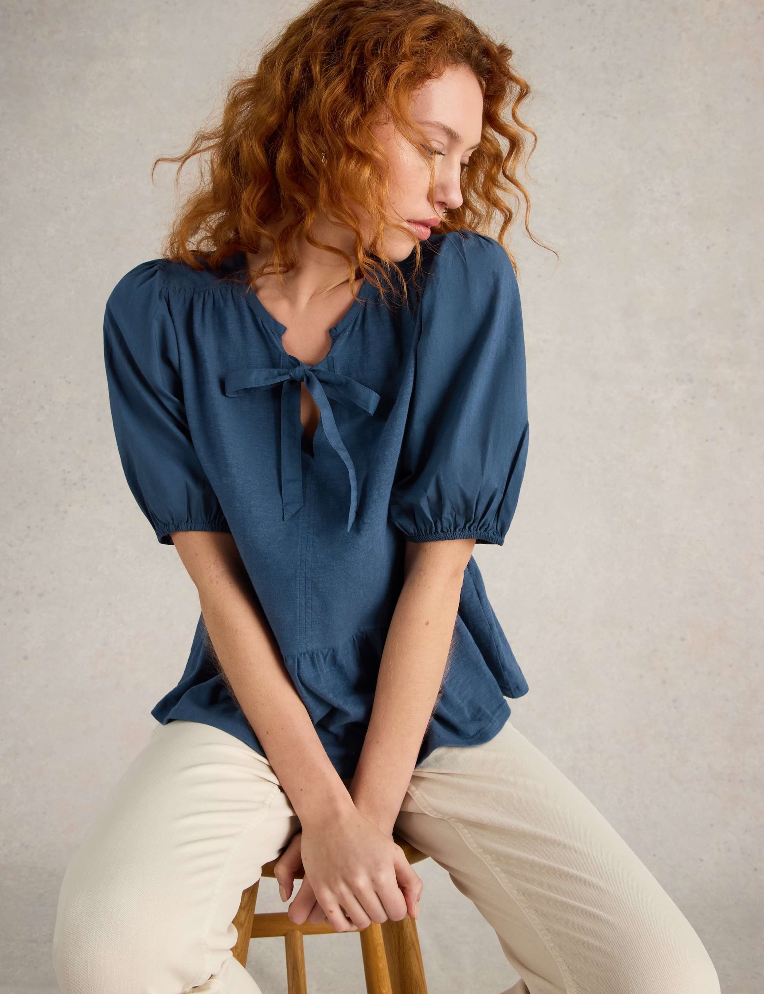 Pure Cotton Tie Neck Top 5 of 6
