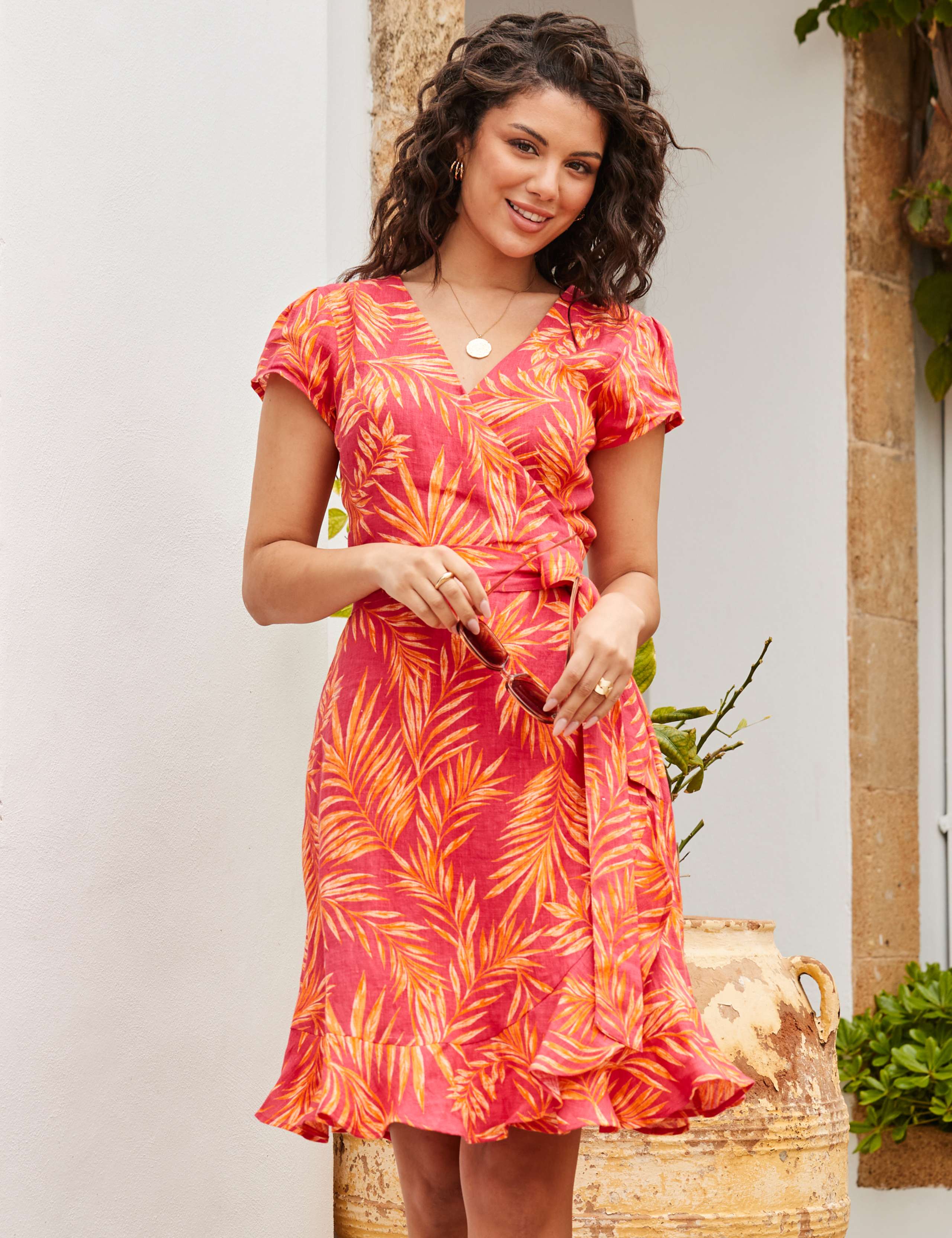 Pure Linen Floral V-Neck Wrap Dress 5 of 6