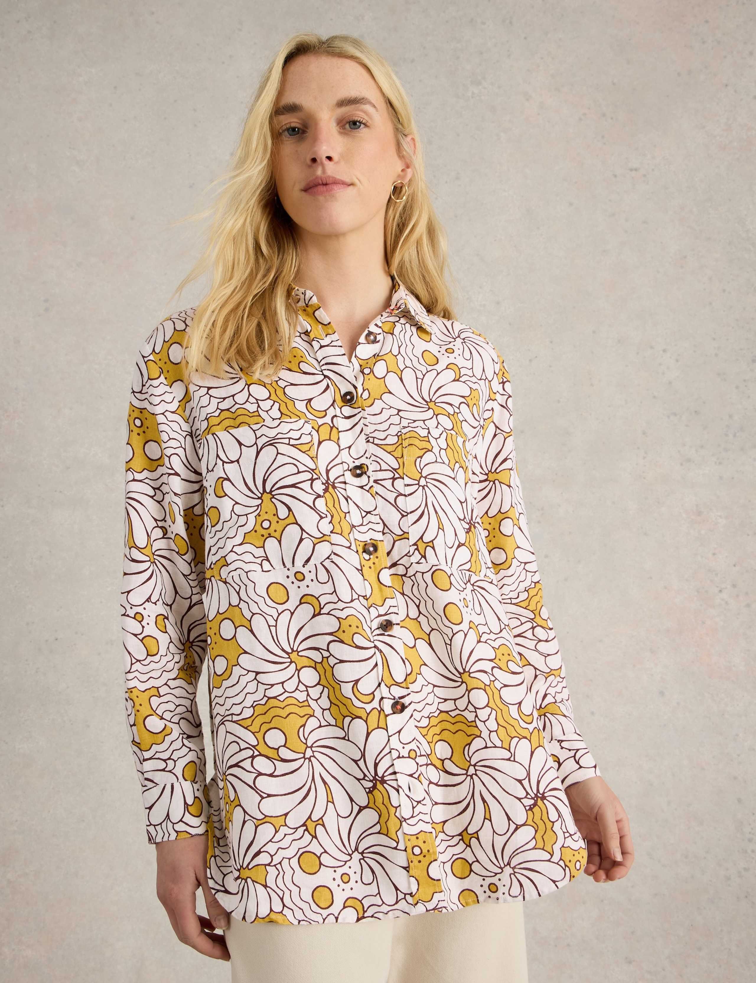 Pure Linen Printed Button Through Shirt 1 of 6