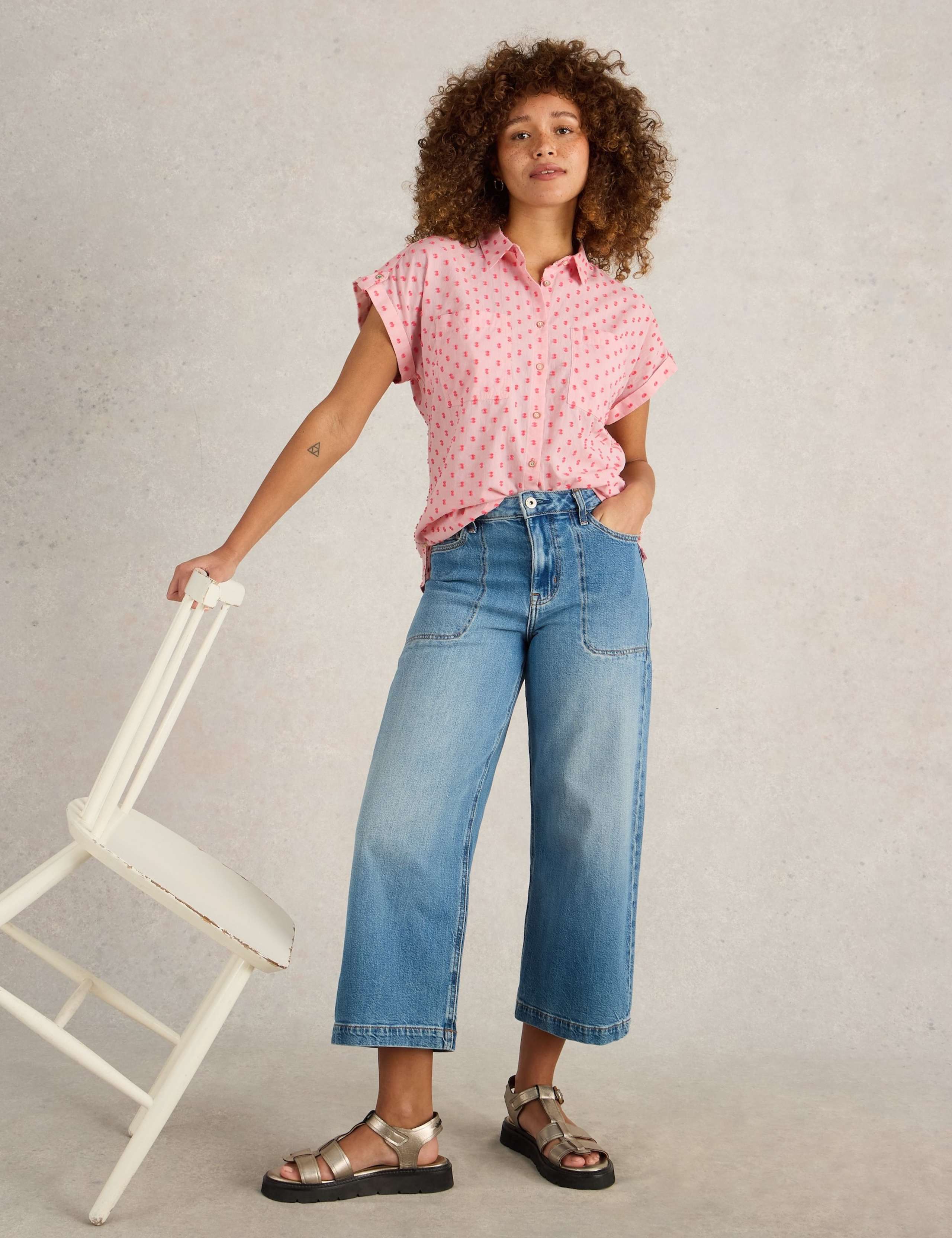Pure Cotton Textured Collared Cap Sleeve Shirt 3 of 6