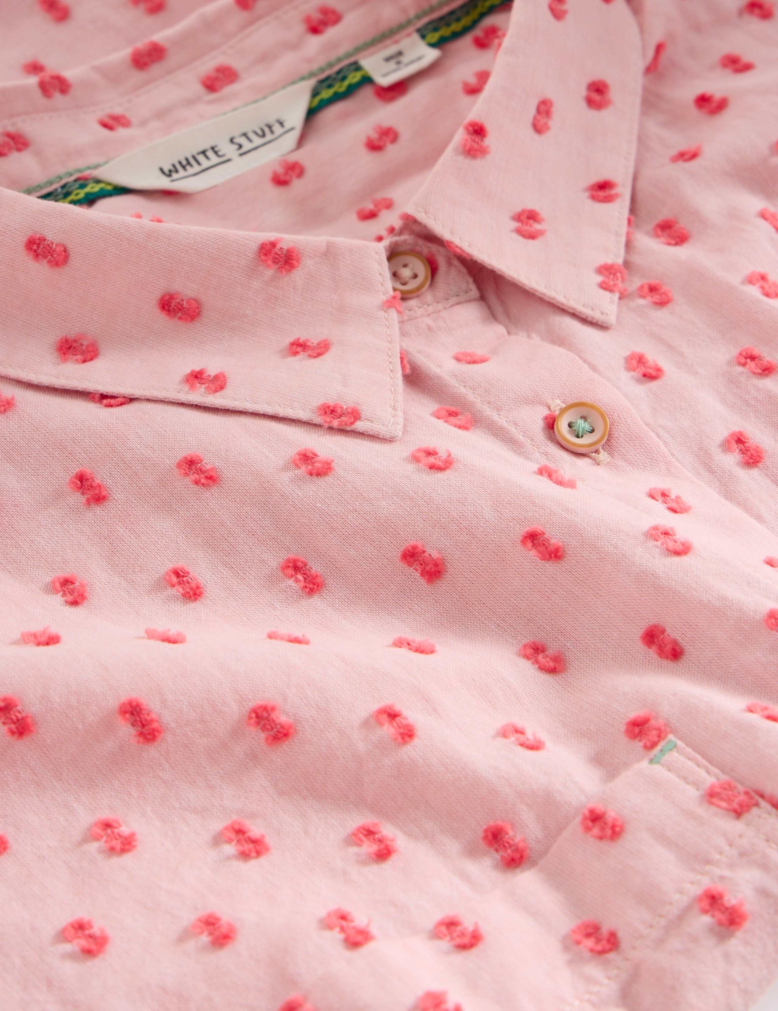 Pure Cotton Textured Collared Cap Sleeve Shirt 6 of 6