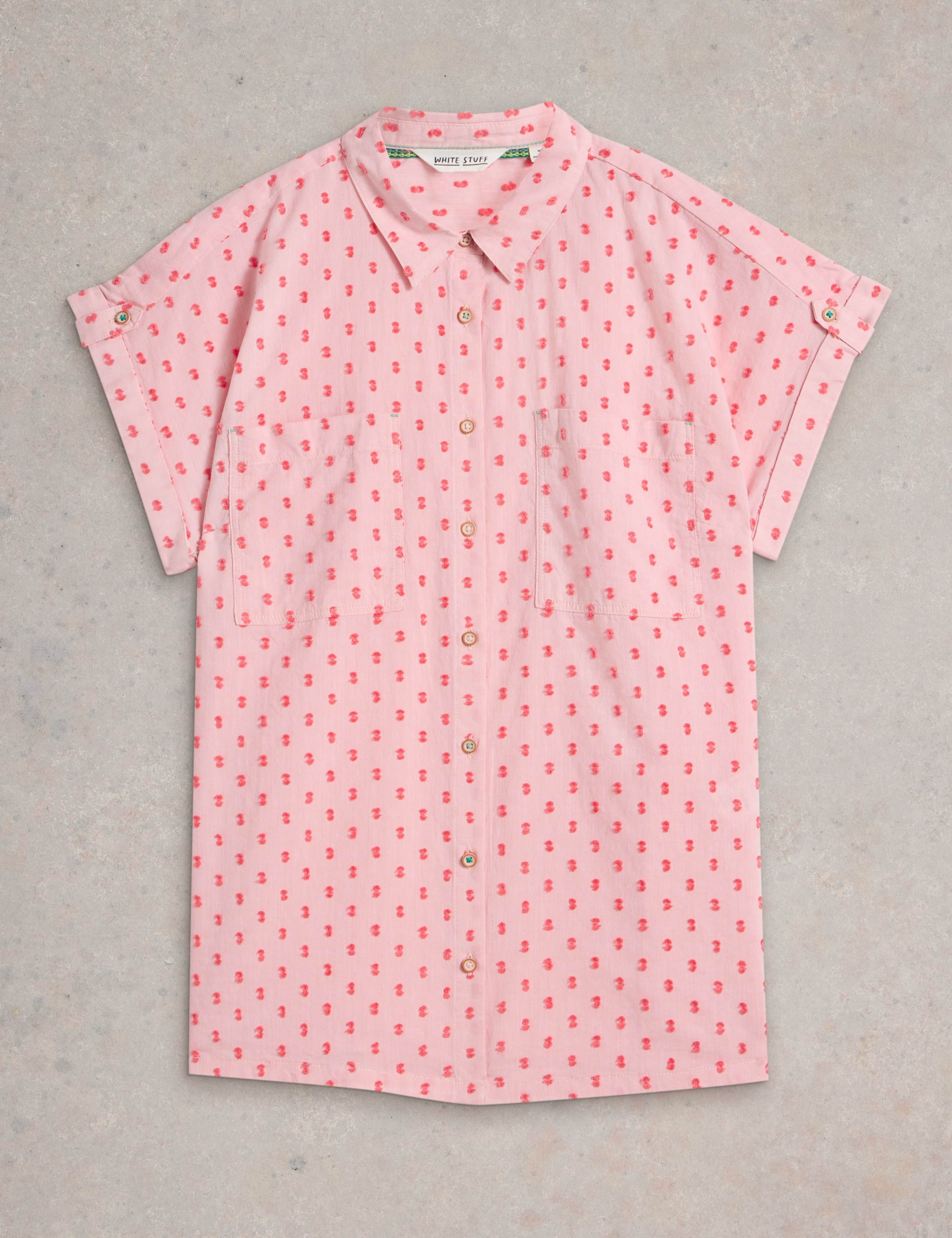 Pure Cotton Textured Collared Cap Sleeve Shirt 2 of 6