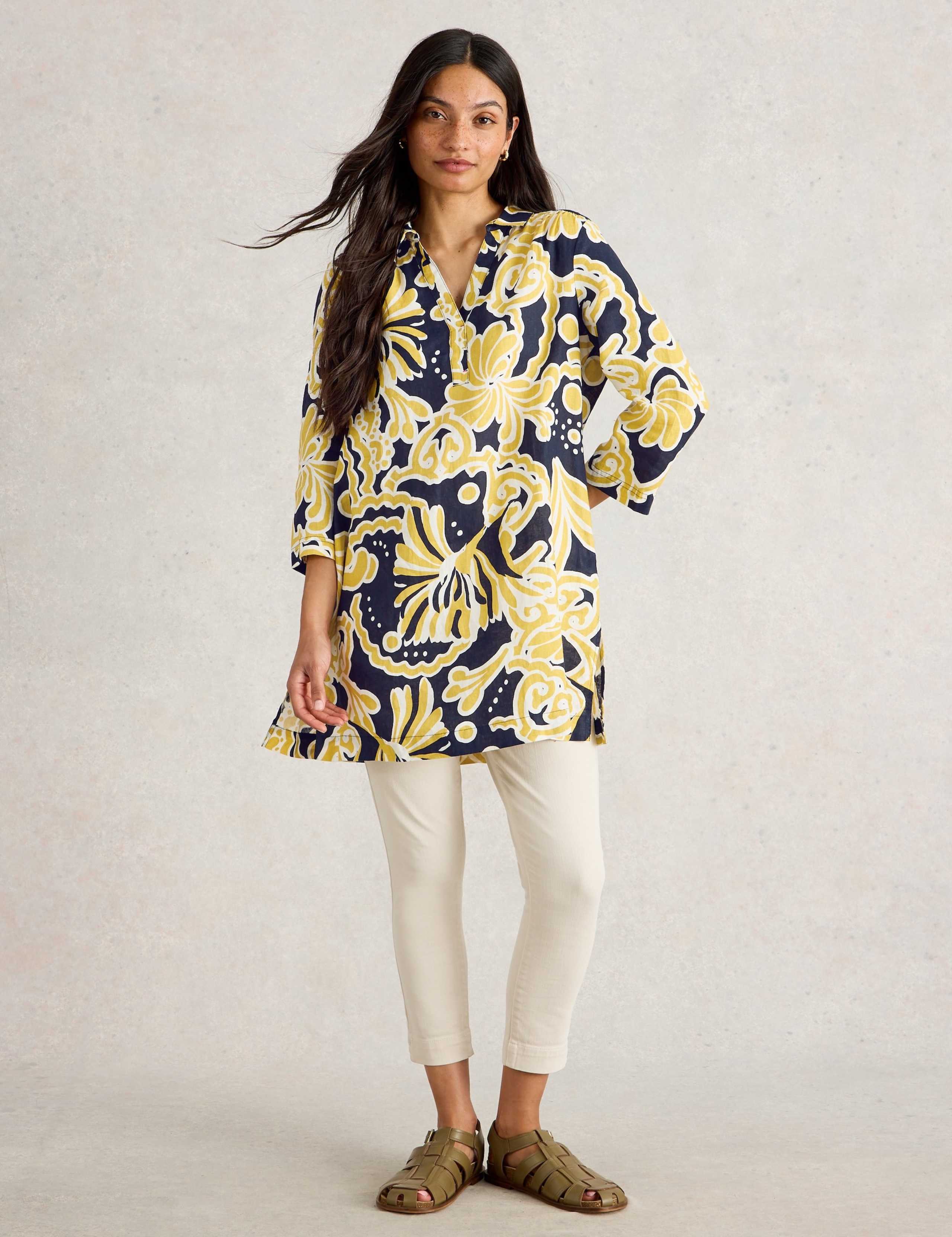 Pure Linen Printed Collared V-Neck Tunic 3 of 6