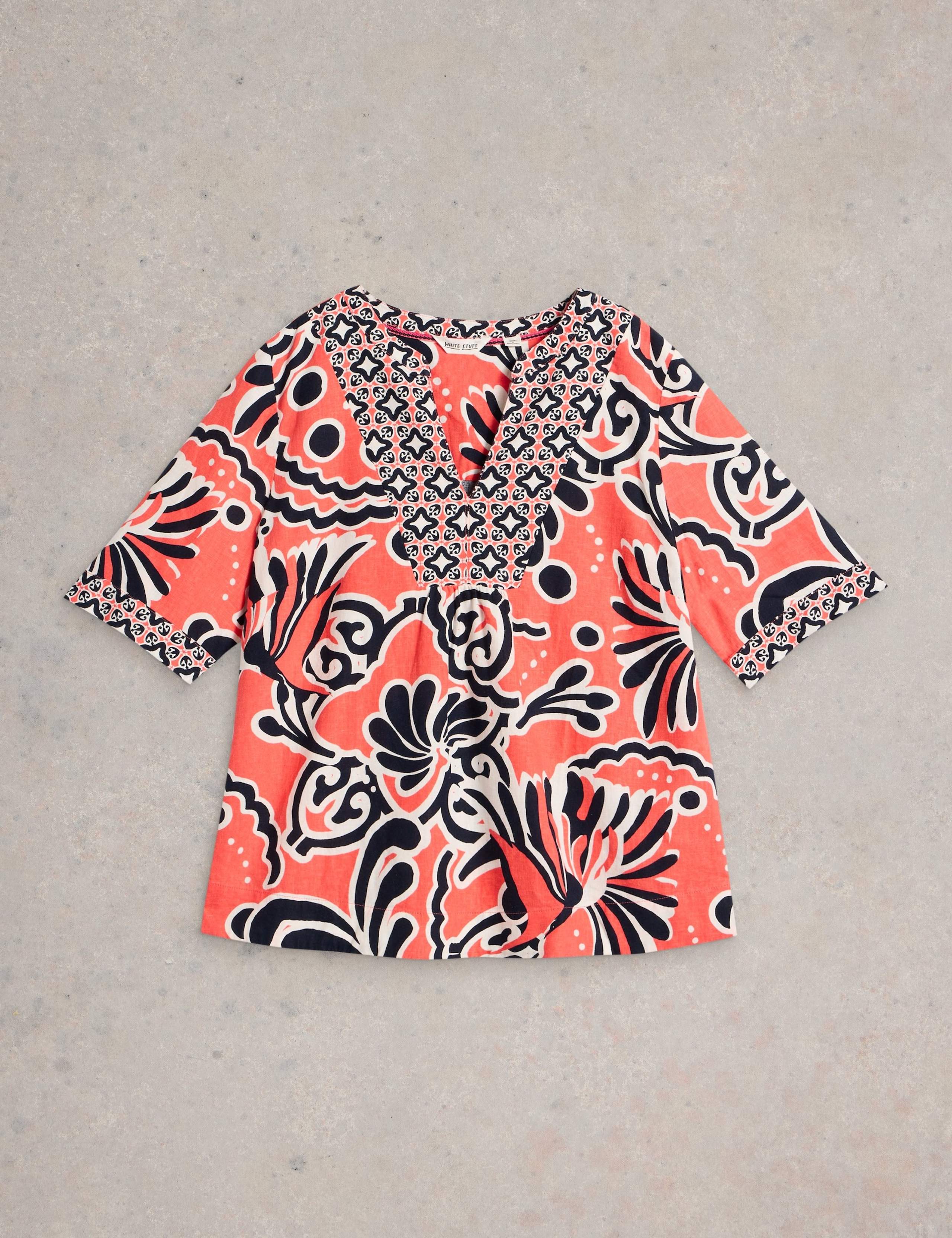 Linen Blend Printed V-Neck Top 2 of 6