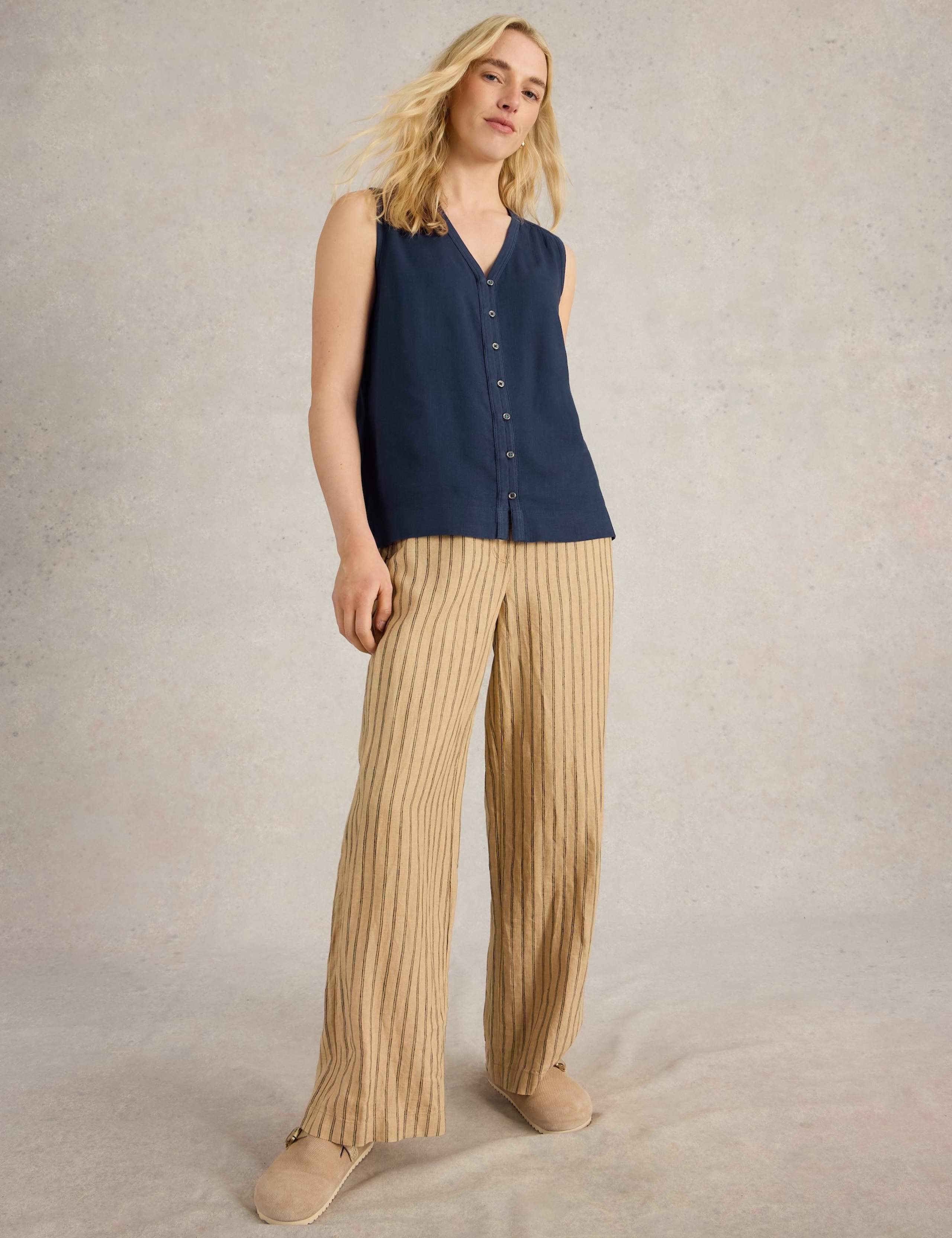 Linen Blend Button Detail V-Neck Vest 3 of 6