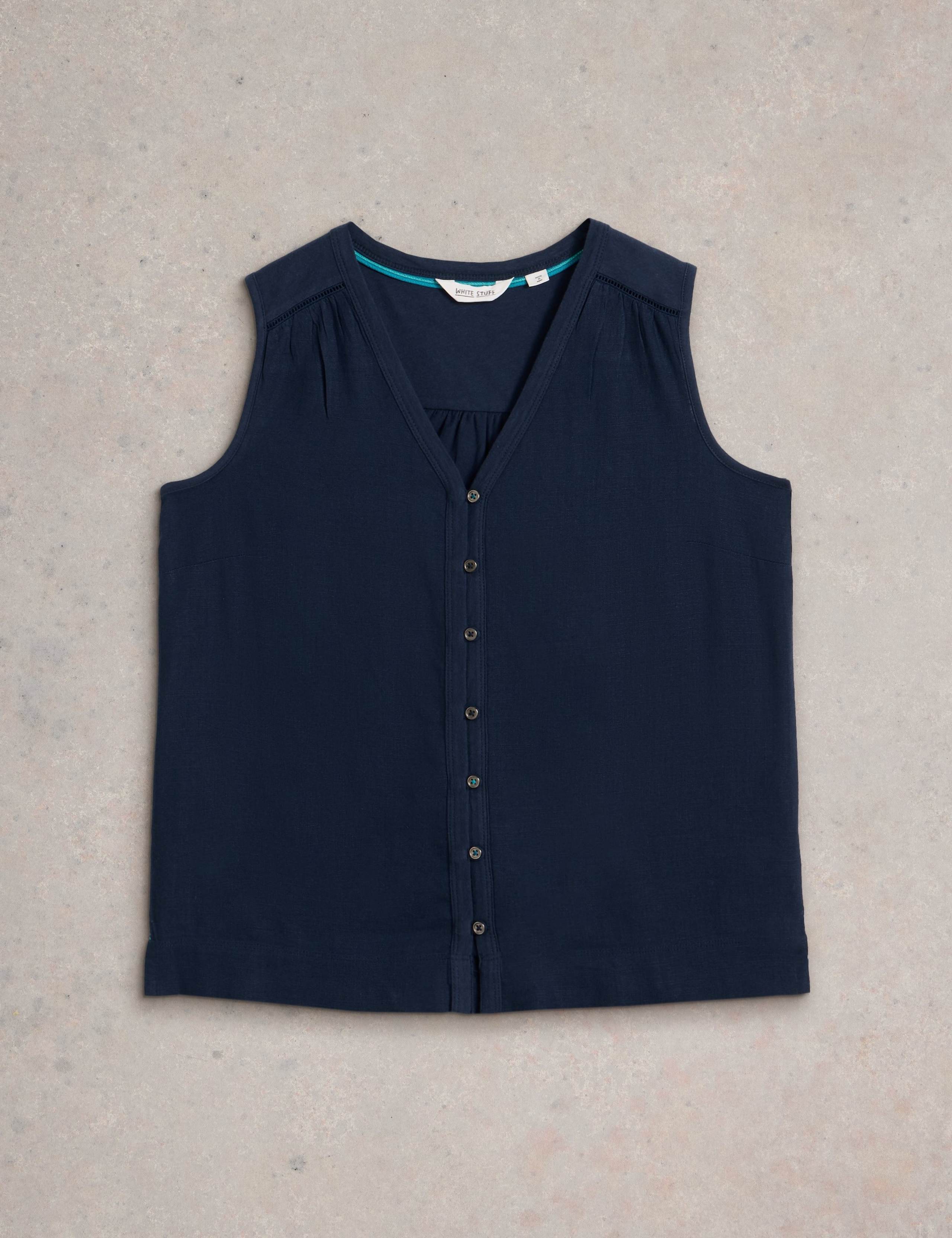 Linen Blend Button Detail V-Neck Vest 2 of 6