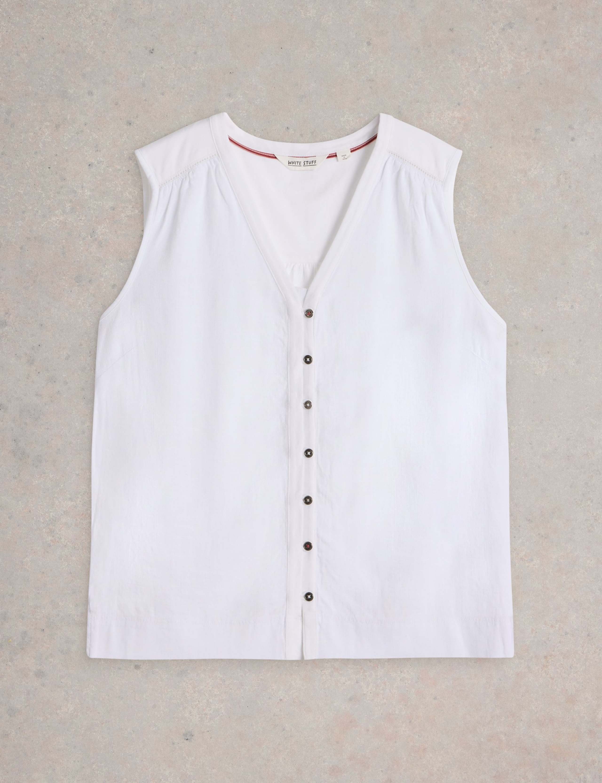 Linen Blend Button Detail V-Neck Vest 2 of 6