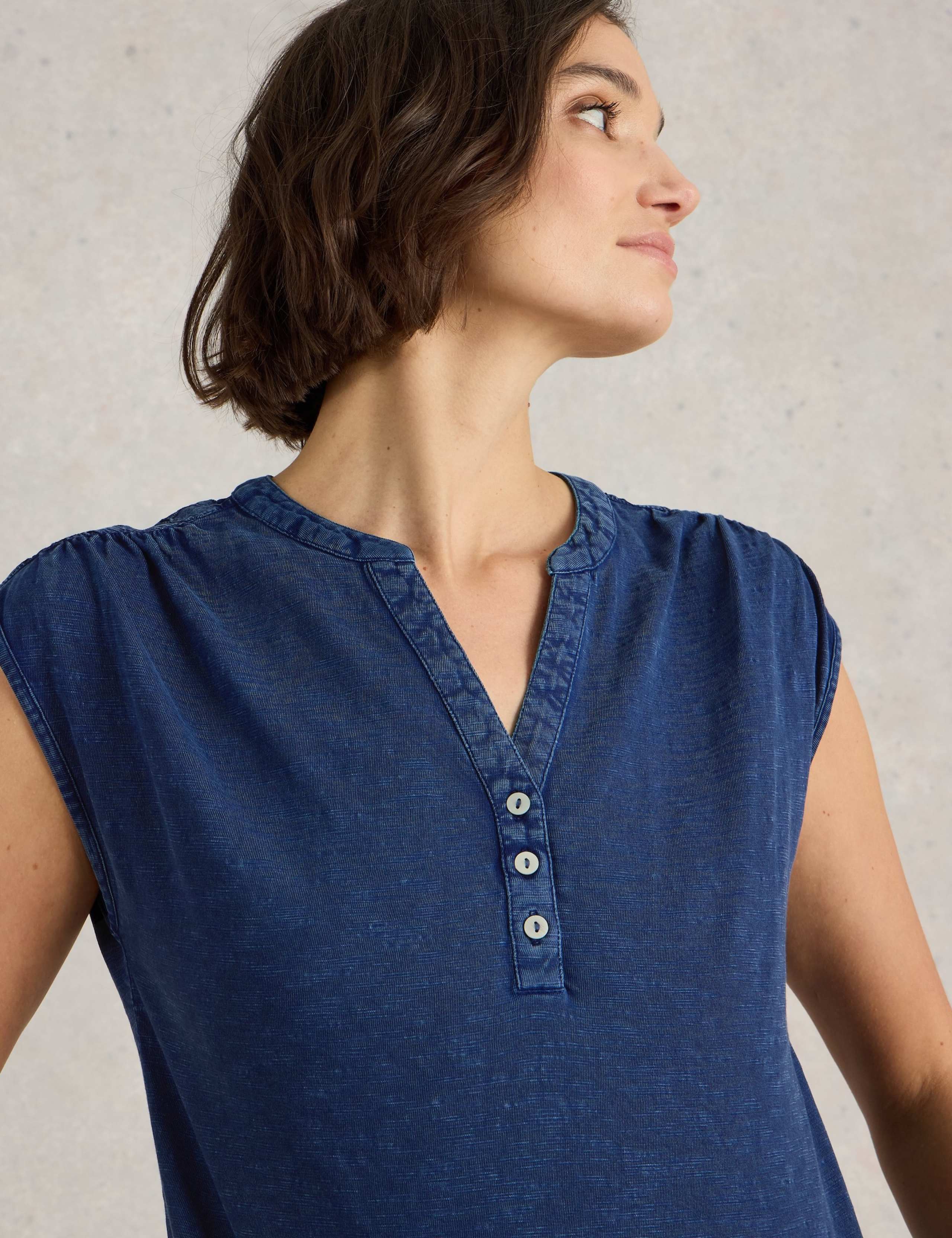Pure Cotton Broderie Detail V-Neck Top 4 of 6