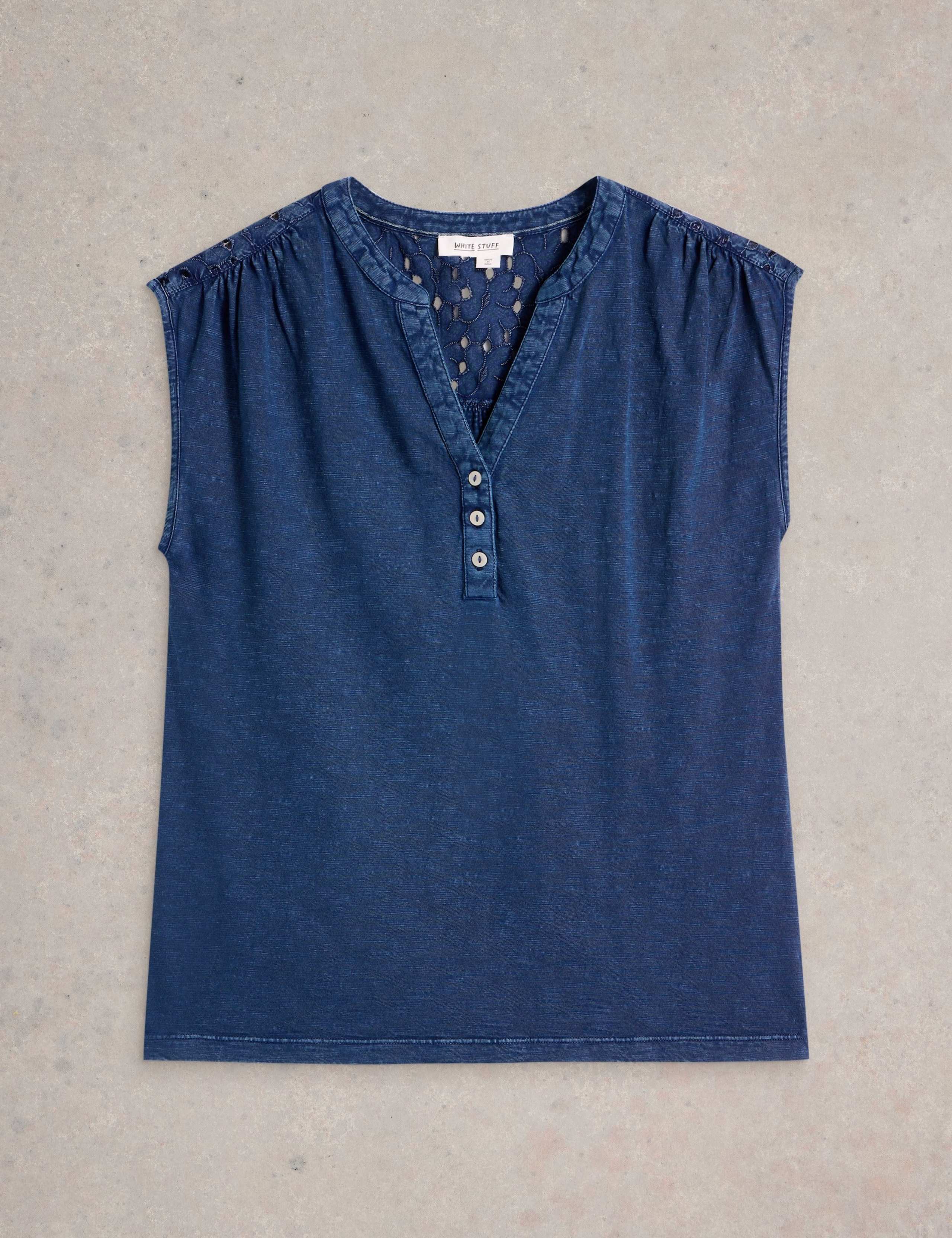 Pure Cotton Broderie Detail V-Neck Top 2 of 6