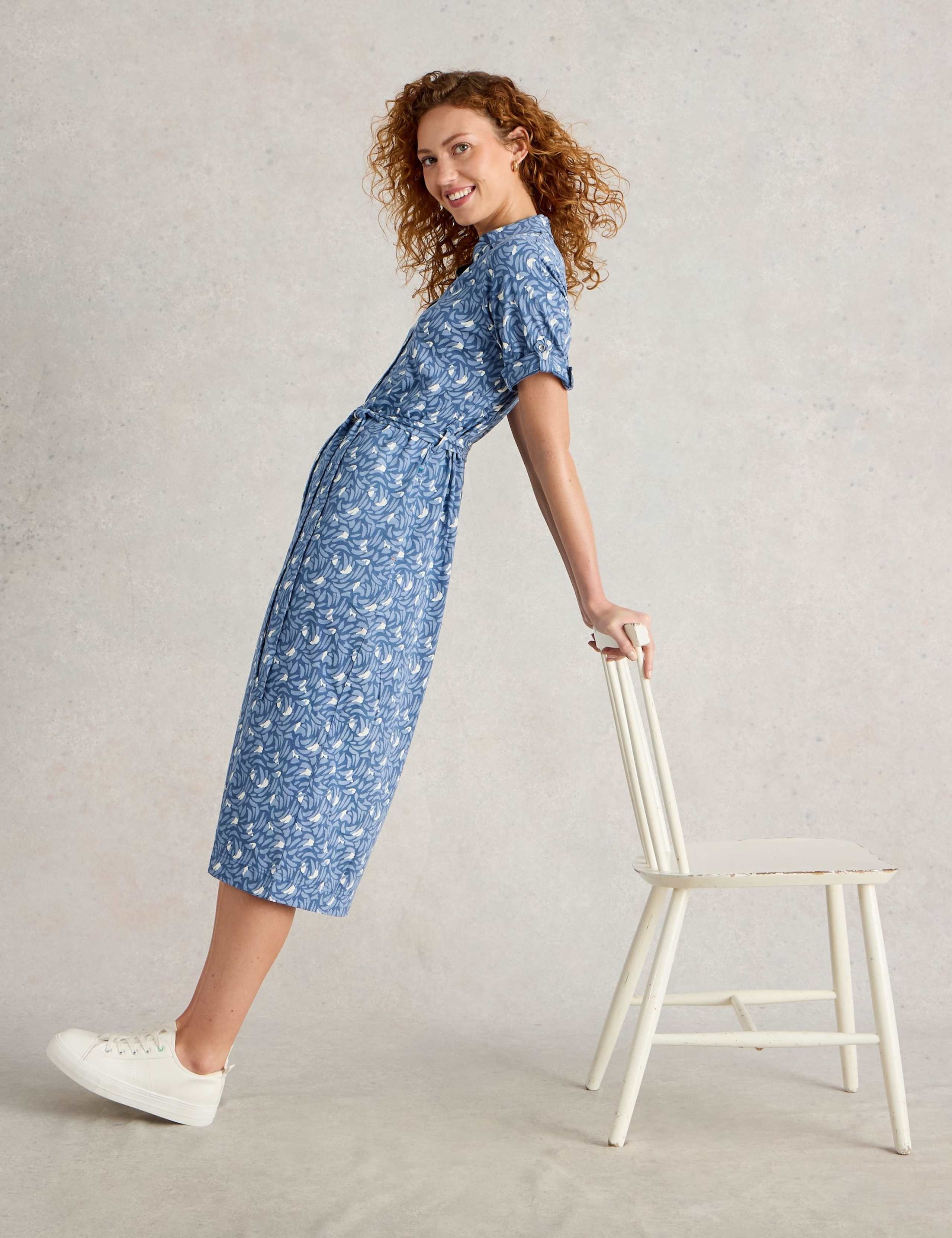 Cotton Blend Jersey Printed Midi Shirt Dress 3 of 6