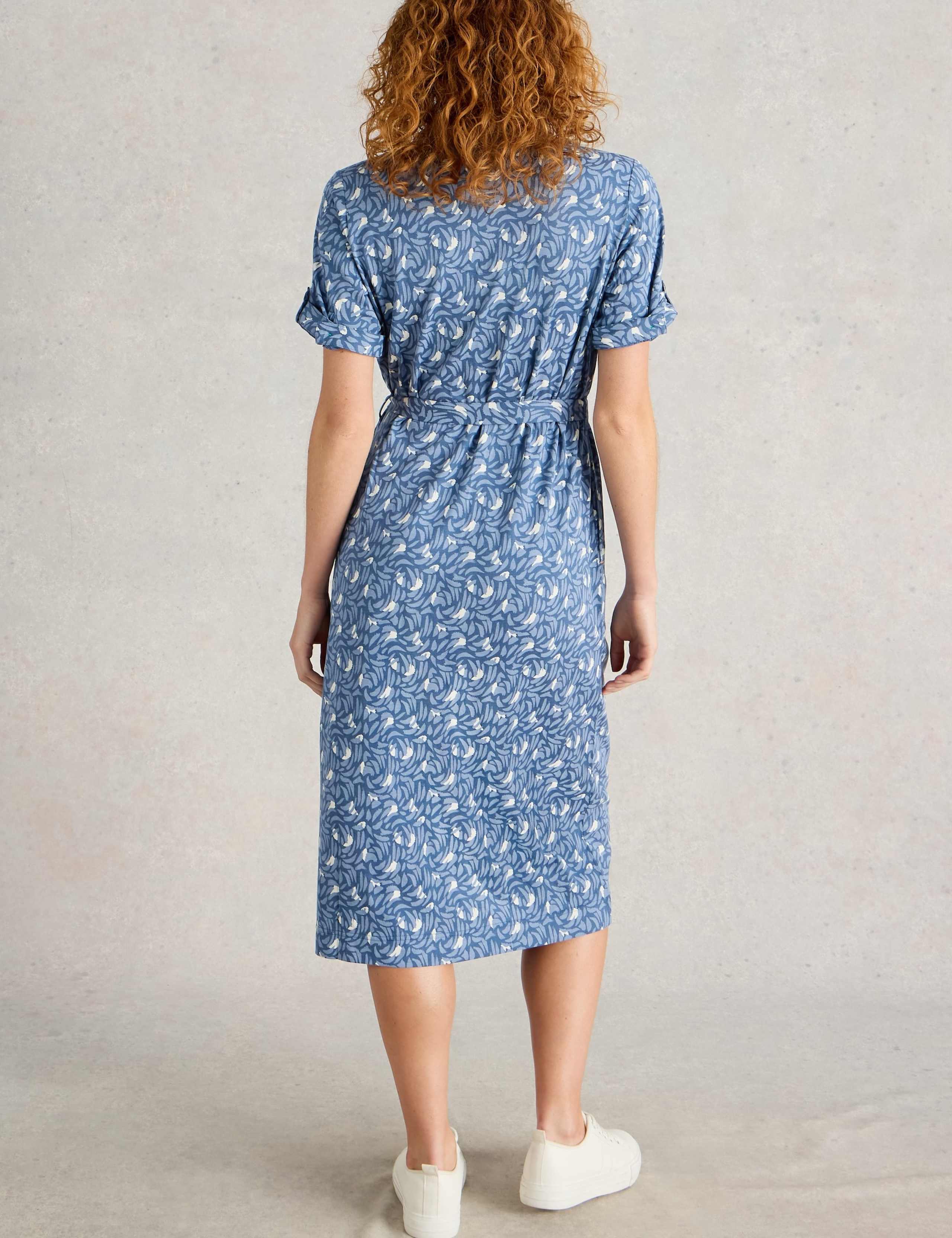 Cotton Blend Jersey Printed Midi Shirt Dress 4 of 6
