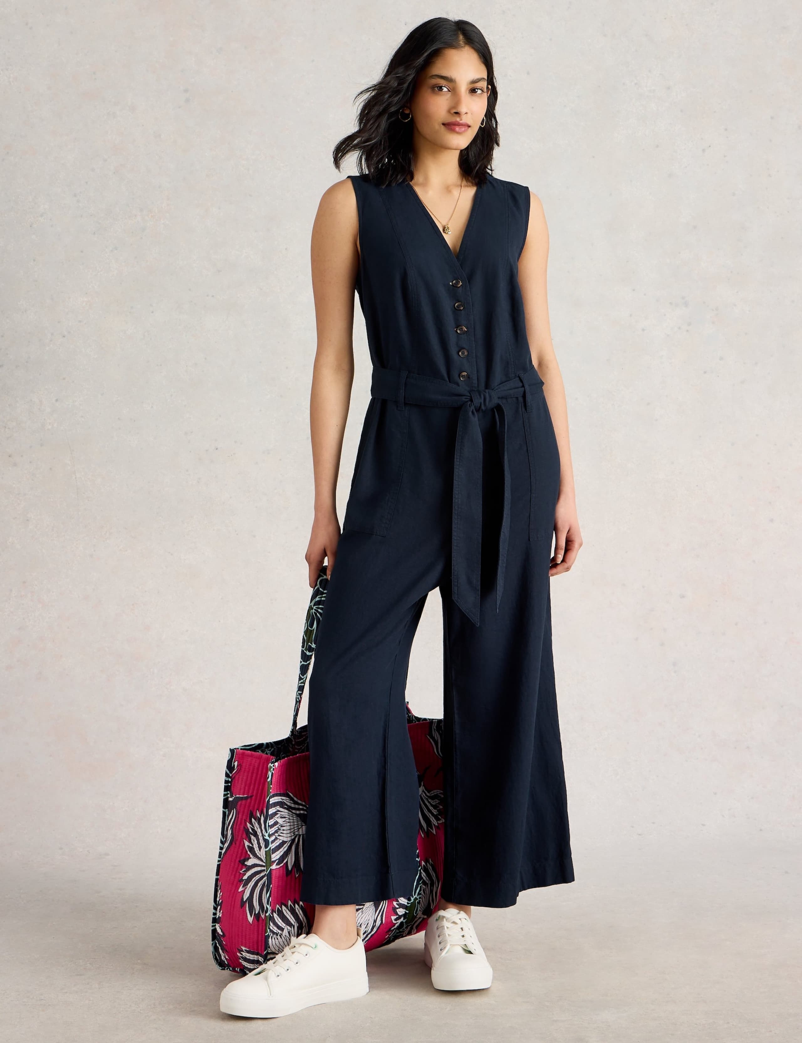 Linen Rich Cropped Wide Leg Jumpsuit 4 of 6