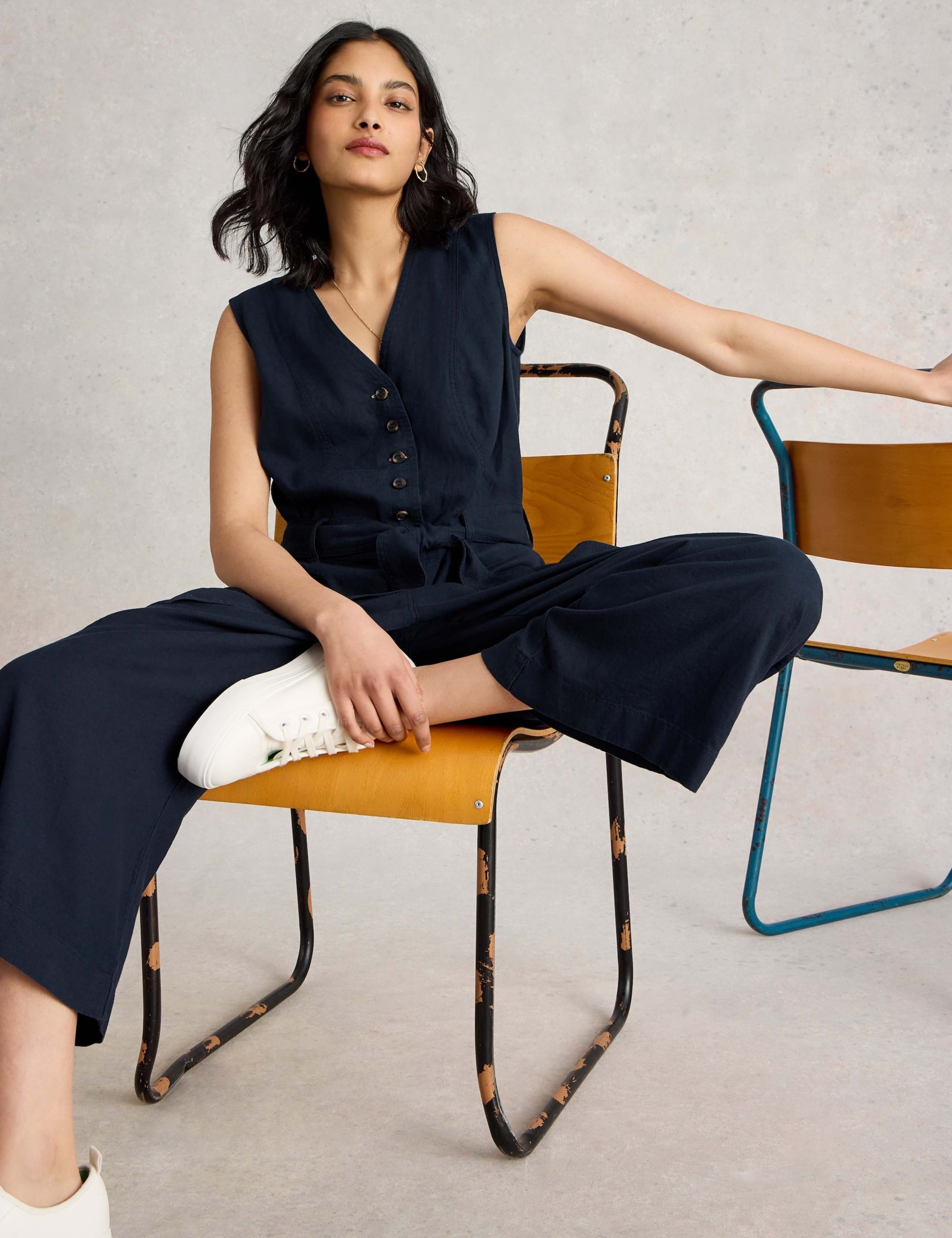 Linen Rich Cropped Wide Leg Jumpsuit 5 of 6