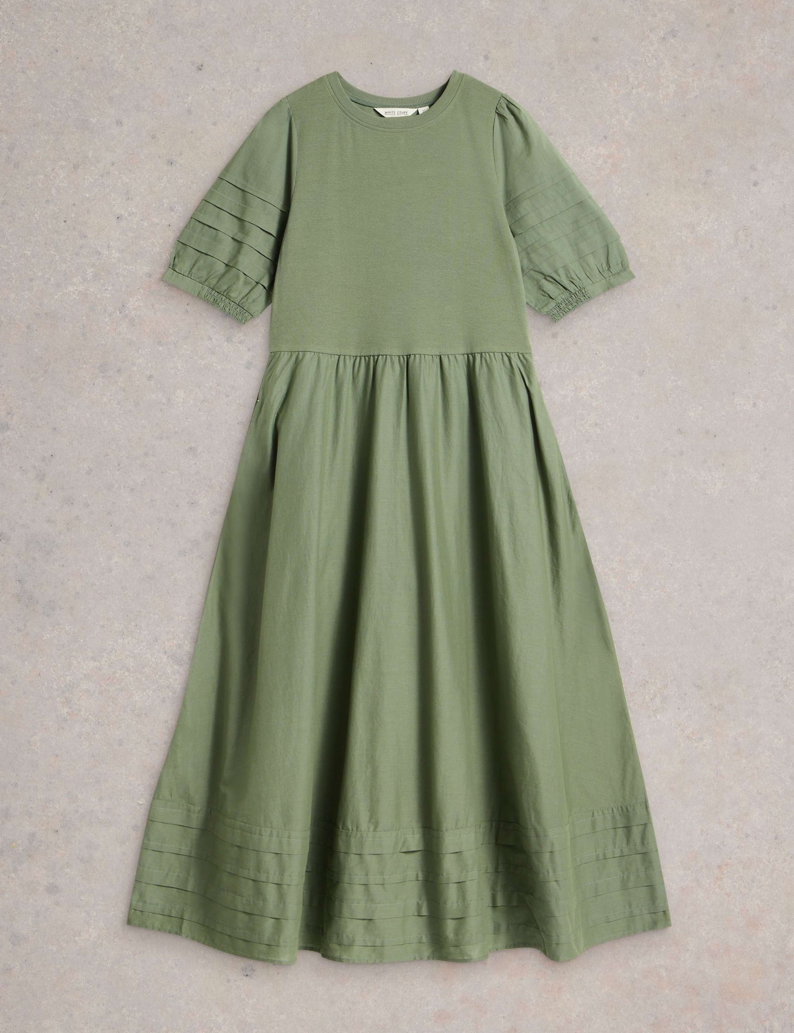 Cotton Rich Round Neck Midaxi Waisted Dress 1 of 2