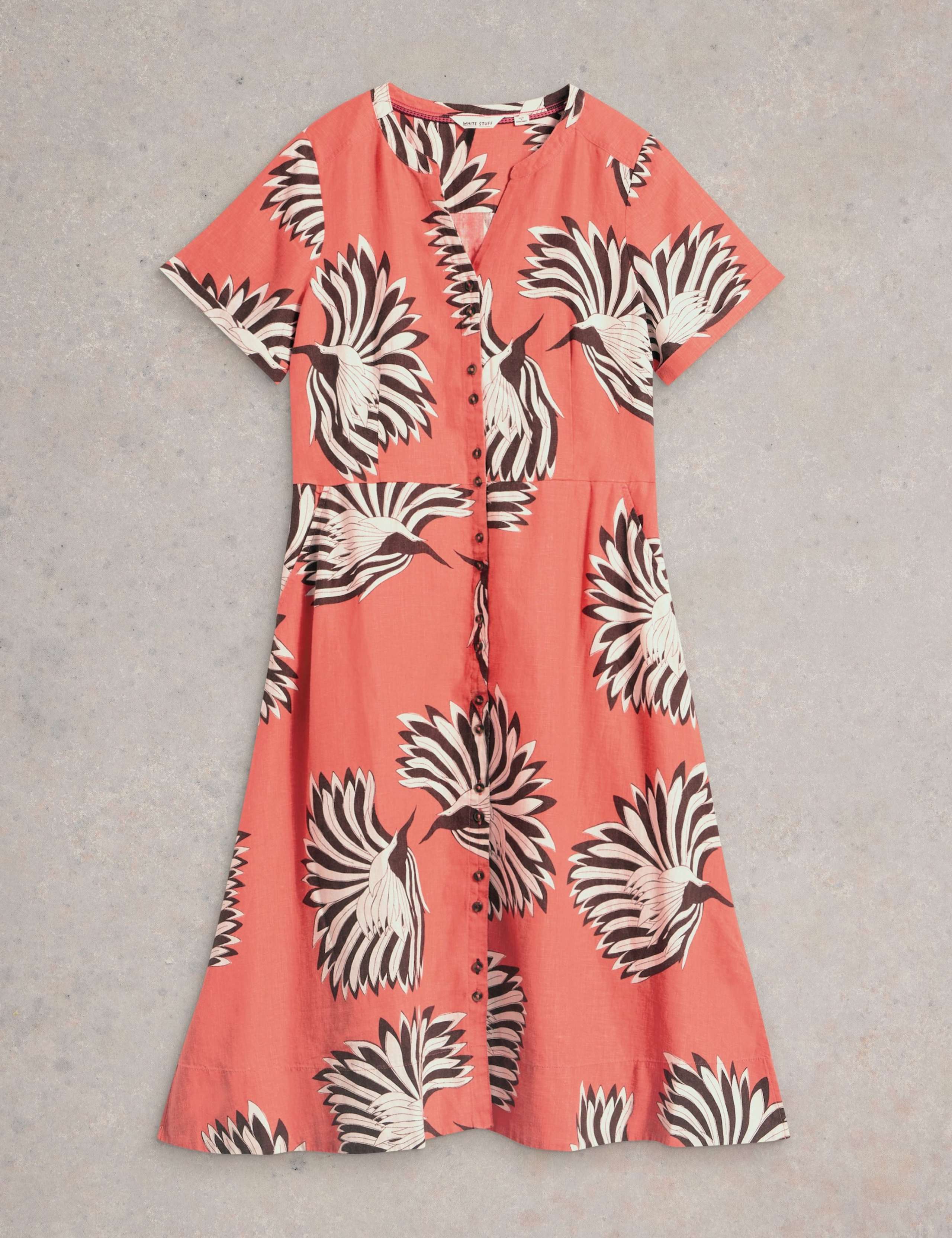 Linen Rich Printed Notch Neck Midi Tea Dress 2 of 6
