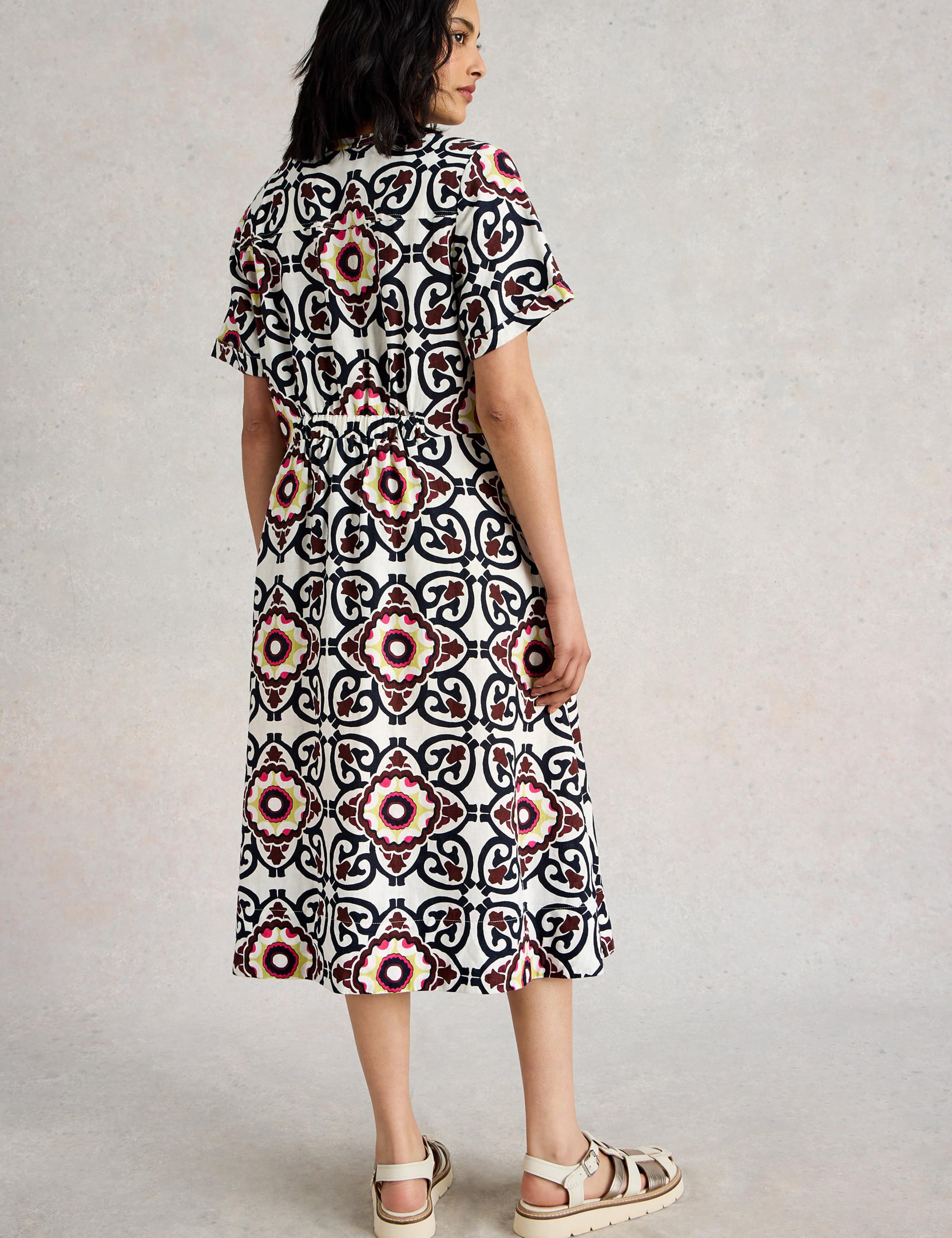 Pure Linen Printed Midi Shirt Dress 4 of 6