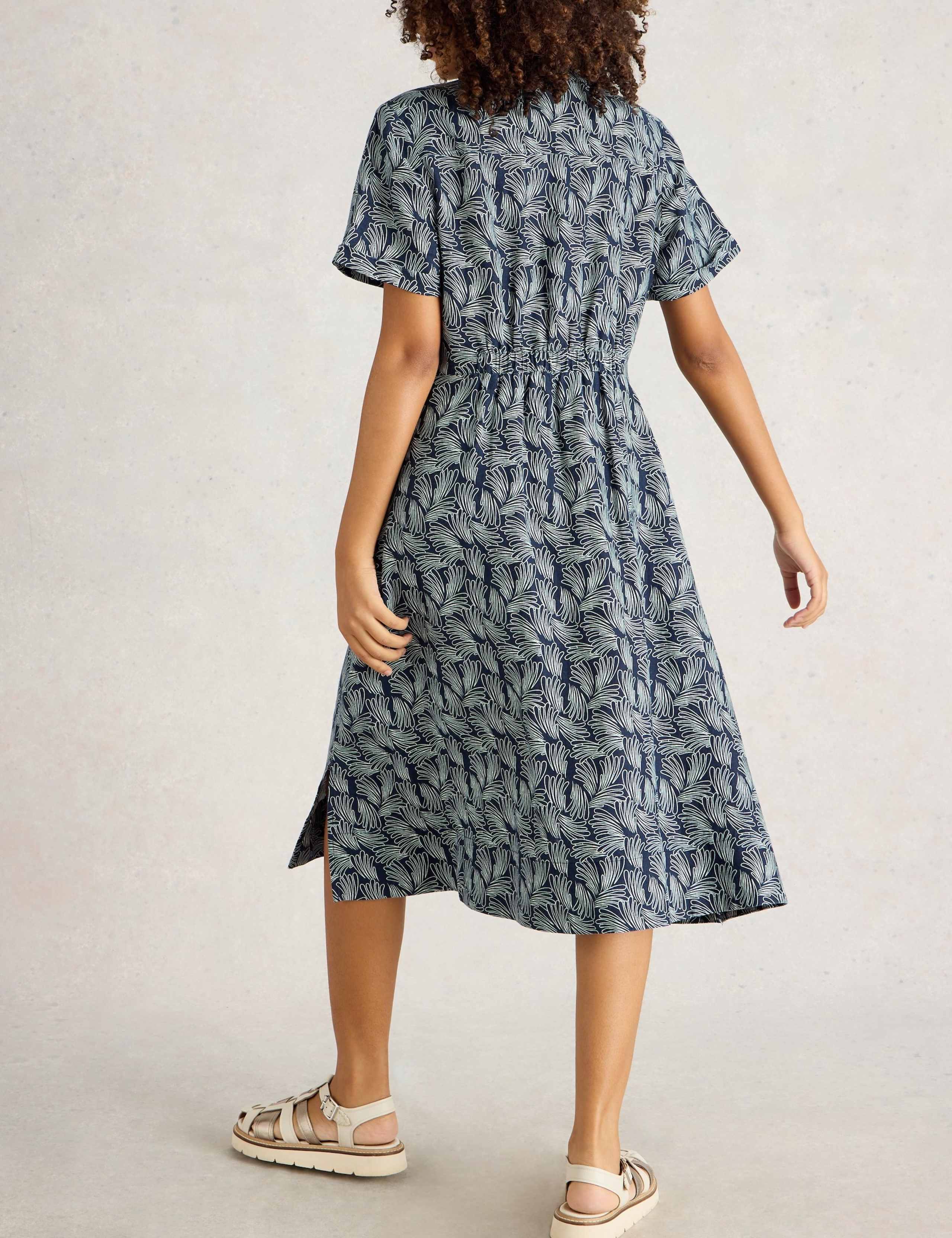 Pure Linen Printed V-Neck Midi Tea Dress 3 of 5