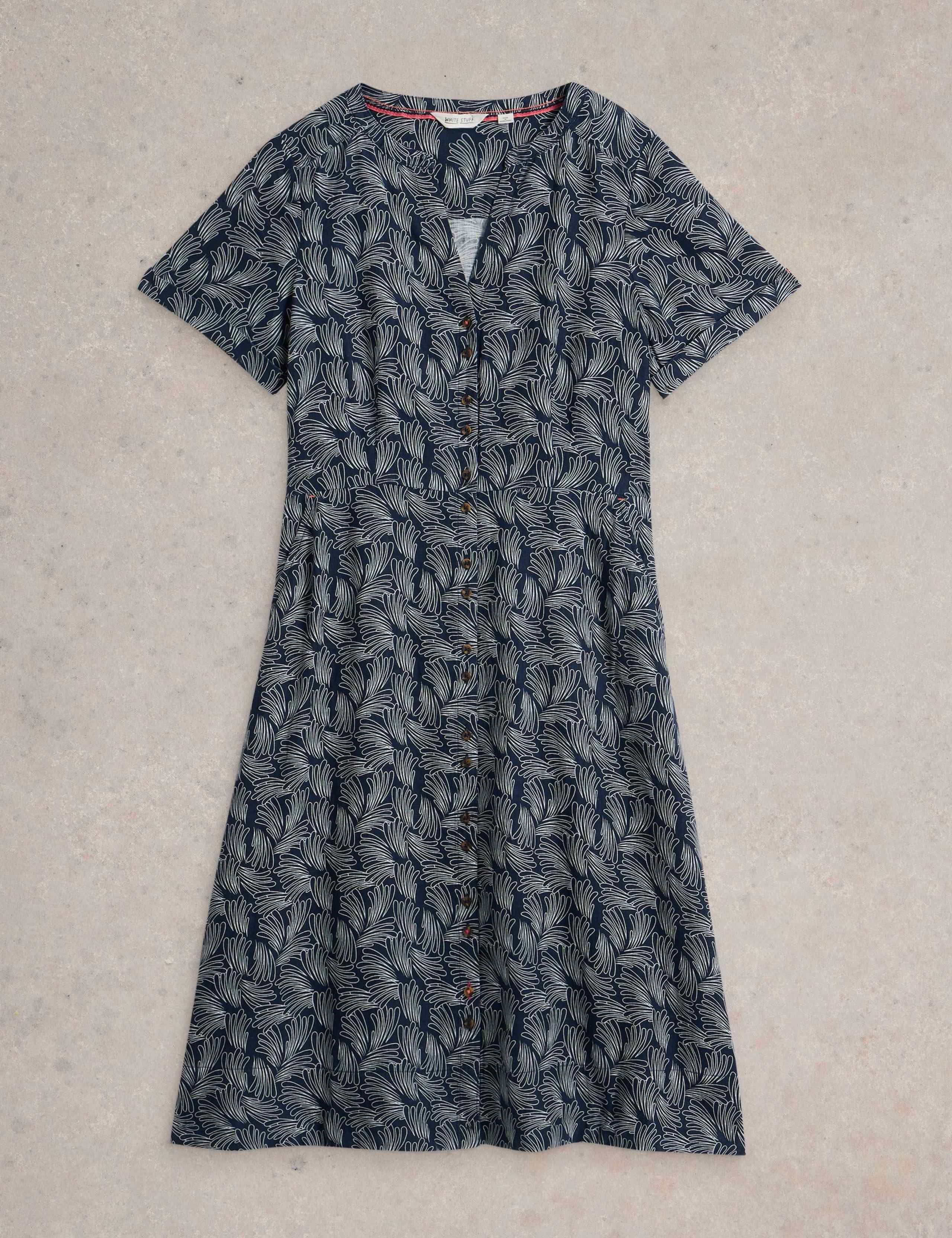 Pure Linen Printed V-Neck Midi Tea Dress 2 of 5