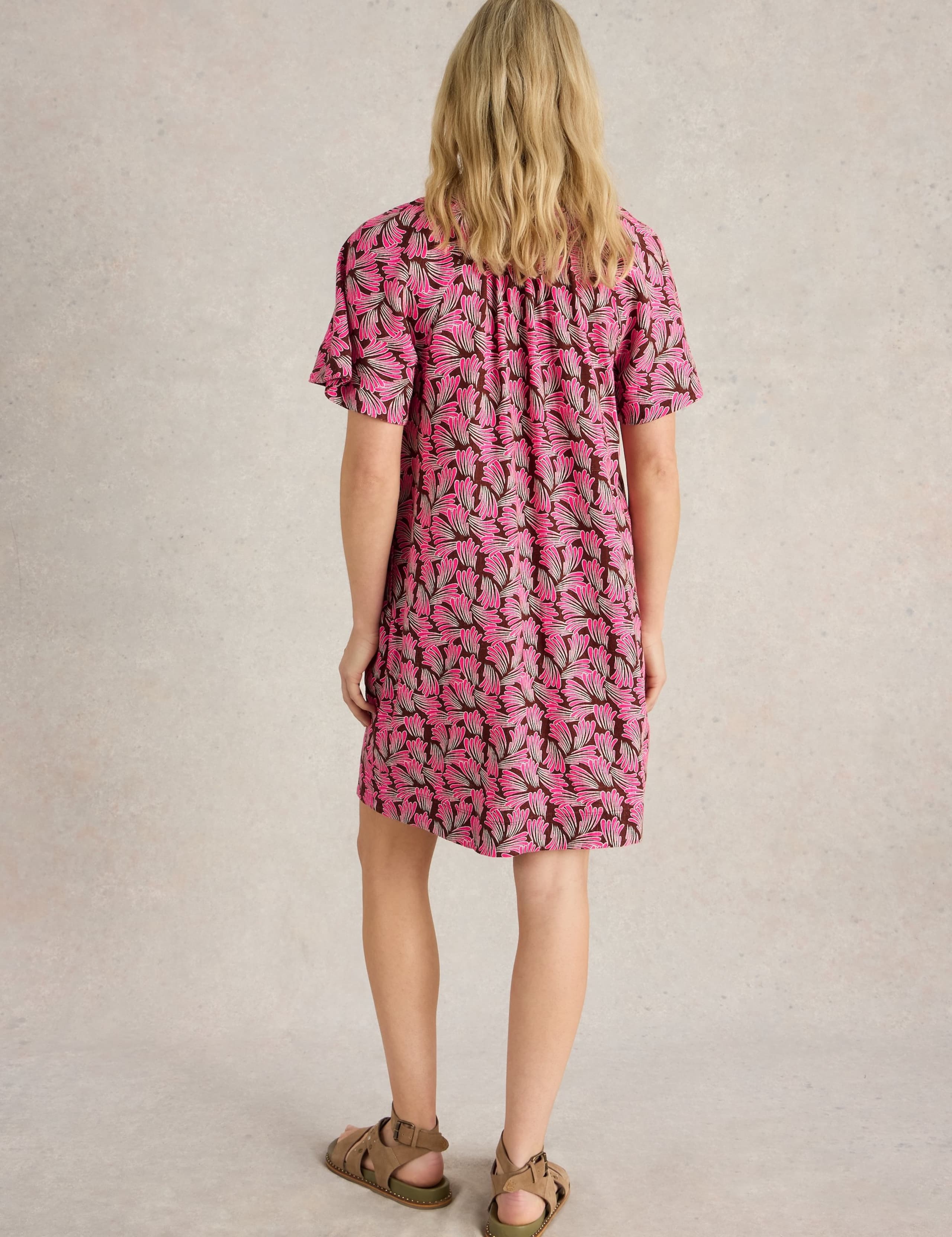 Linen Blend Printed V-Neck Shift Dress 3 of 6