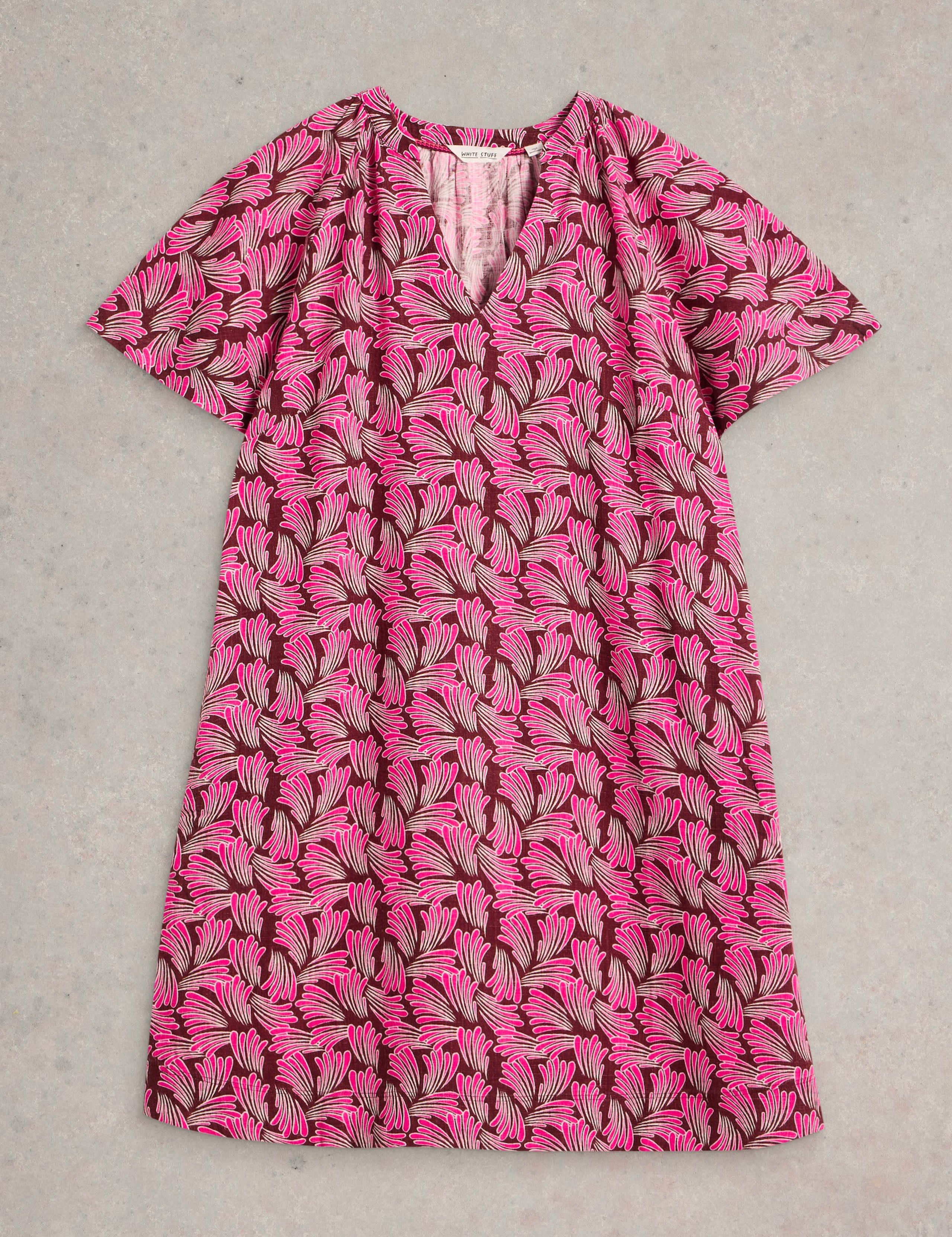 Linen Blend Printed V-Neck Shift Dress 2 of 6
