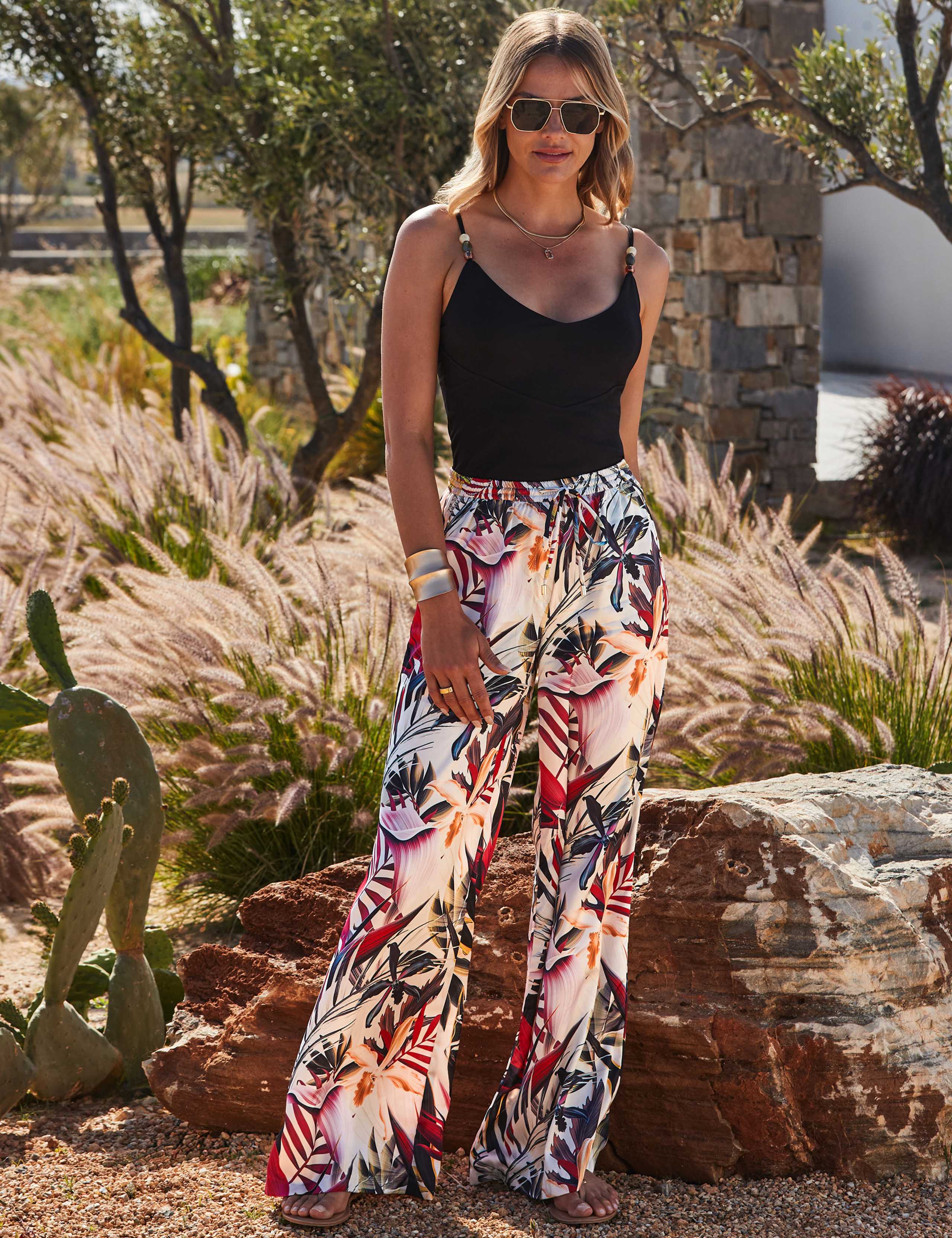Satin Floral Drawstring Wide Leg Trousers 6 of 6